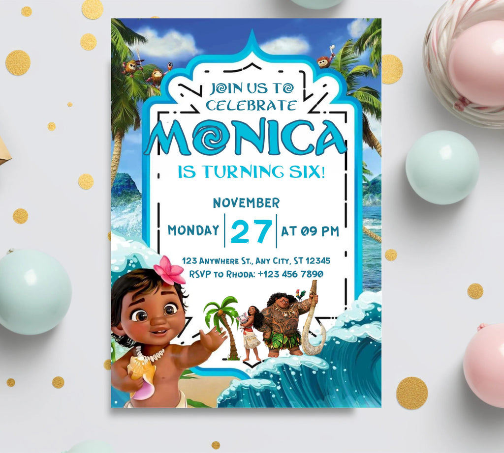 Editable Moana Birthday Invitation, Printable Digital Hawaiian Moana Birthday Invitation, Kids Theme Party Template Invite, Instant Download