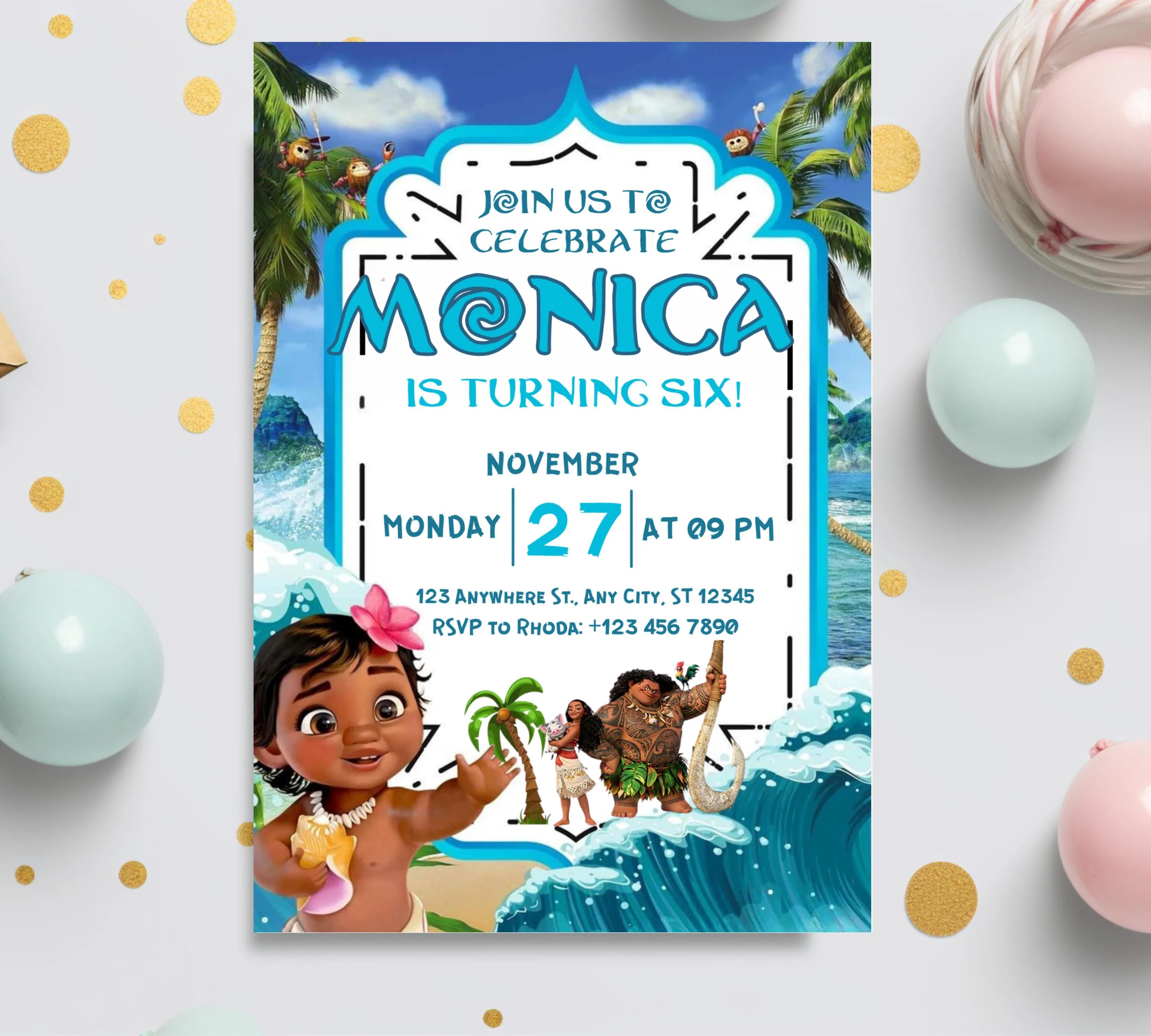 Editable Moana Birthday Invitation, Printable Digital Hawaiian Moana Birthday Invitation, Kids Theme Party Template Invite, Instant Download