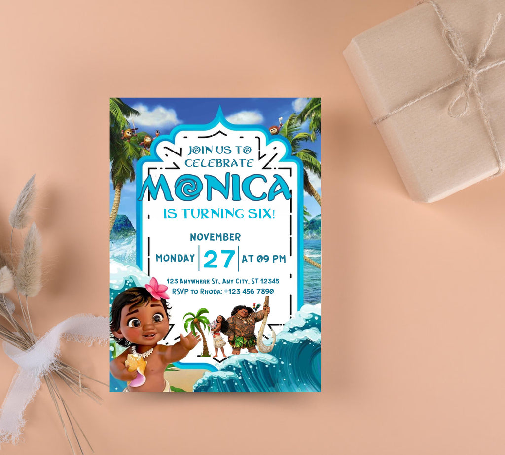 Editable Moana Birthday Invitation, Printable Digital Hawaiian Moana Birthday Invitation, Kids Theme Party Template Invite, Instant Download