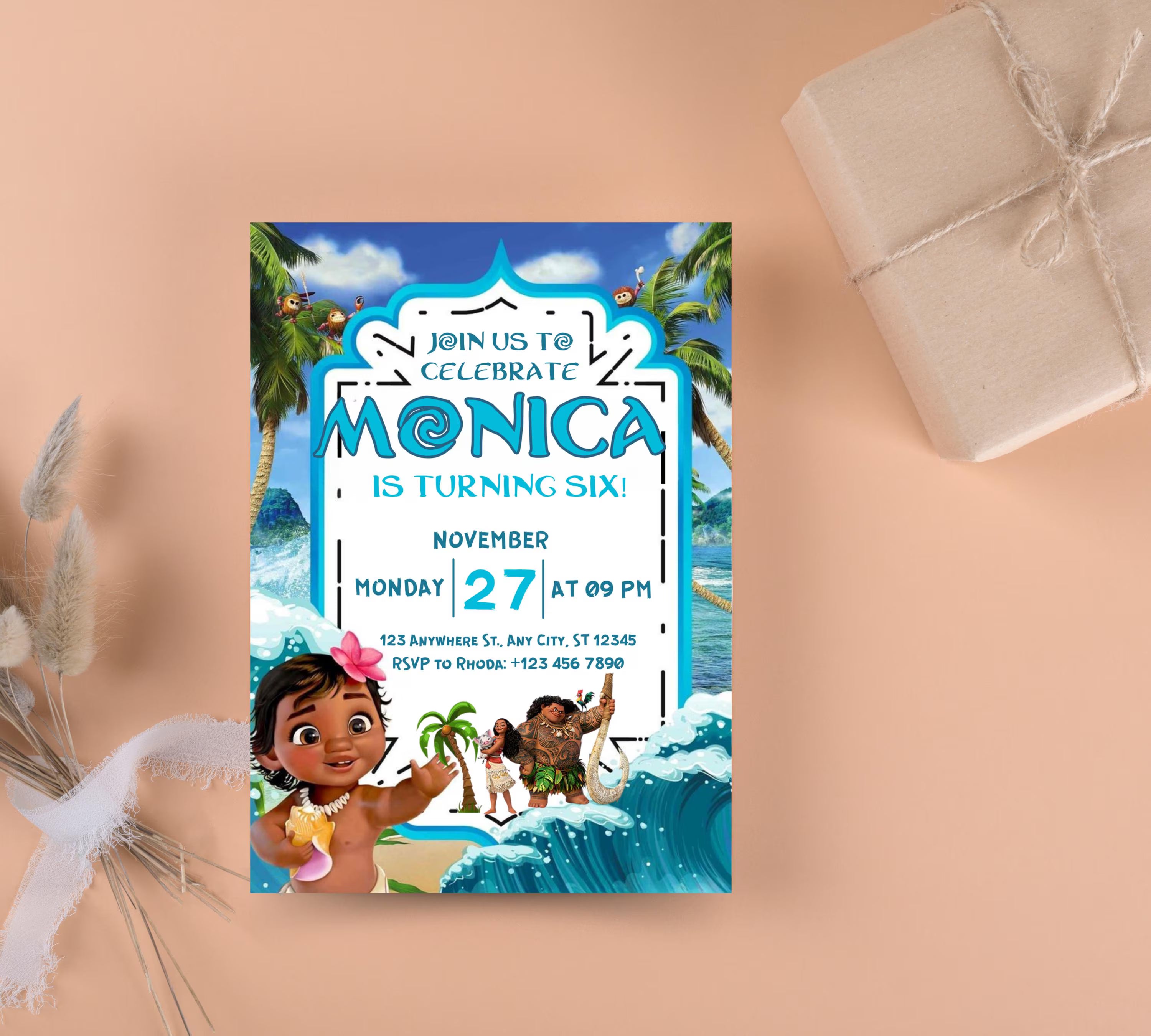 Editable Moana Birthday Invitation, Printable Digital Hawaiian Moana Birthday Invitation, Kids Theme Party Template Invite, Instant Download