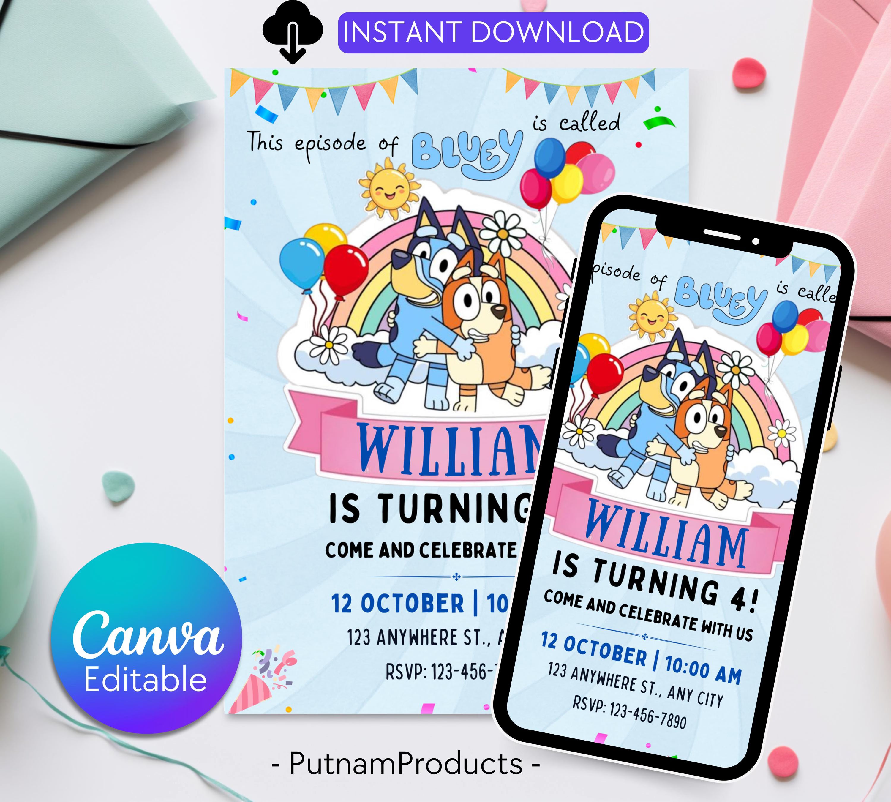 Bluey Editable Birthday Invitation, On This Episode of Bluey, Bluey Themed Boys Birthday Invite, Fully Customizable, Instant Download