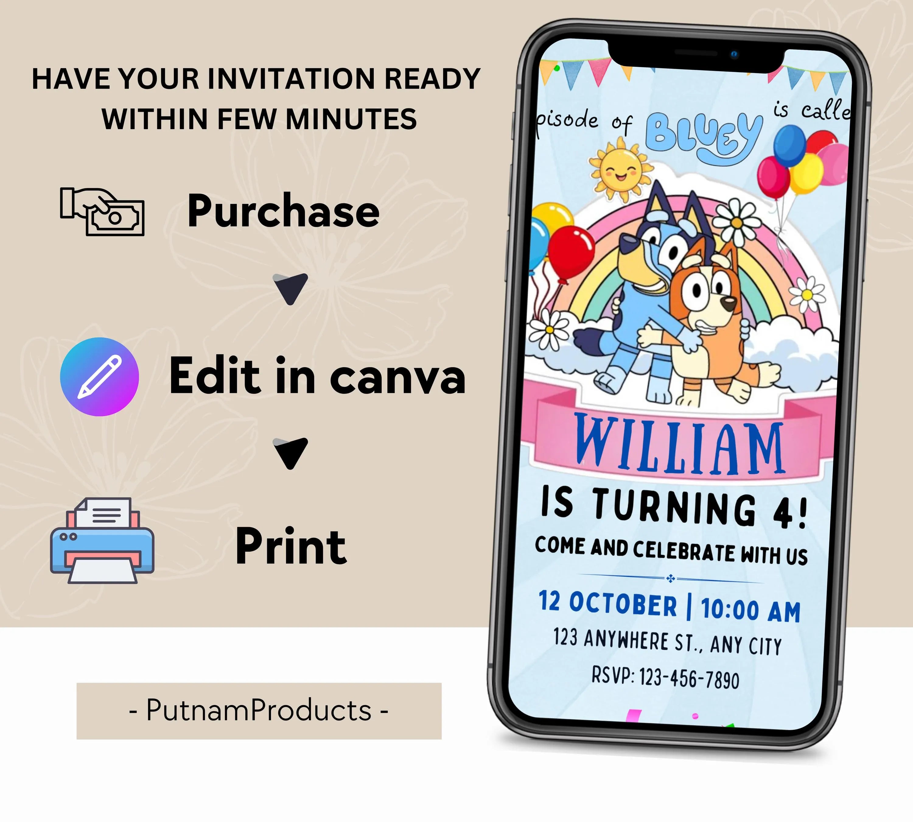 Bluey Editable Birthday Invitation, On This Episode of Bluey, Bluey Themed Boys Birthday Invite, Fully Customizable, Instant Download