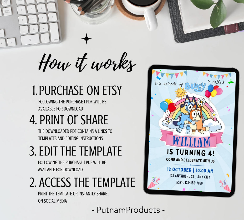 Bluey Editable Birthday Invitation, On This Episode of Bluey, Bluey Themed Boys Birthday Invite, Fully Customizable, Instant Download