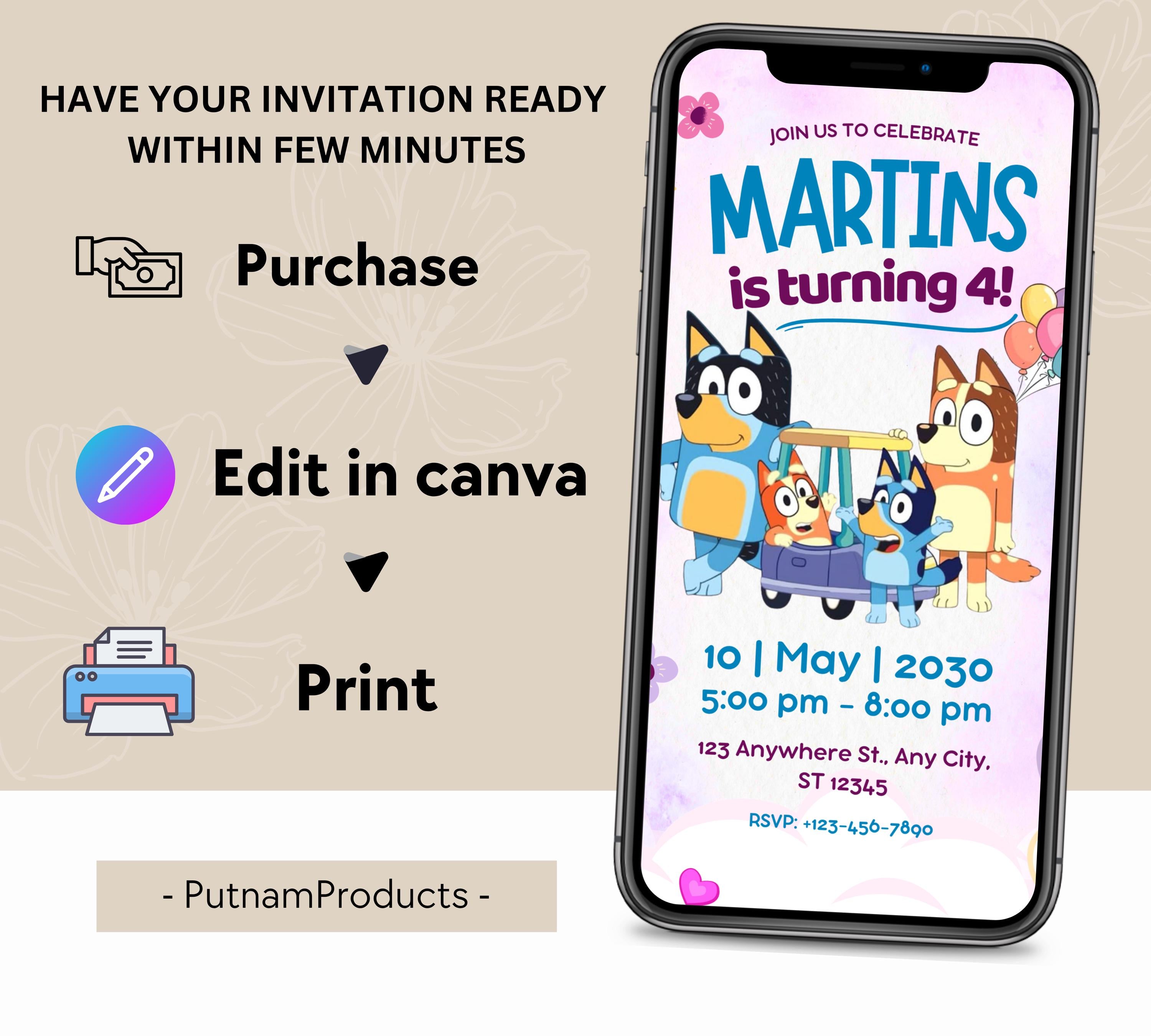 Editable Bluey Birthday Invitation, On This Episode of Bluey, Bluey Themed Kids Birthday Invite, Kids Party Theme Bluey Invitation