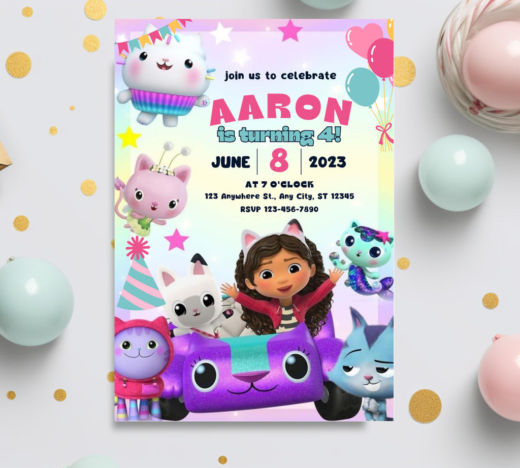 Editable Gabby Dollhouse Birthday Invitation, Gabbys Dollhouse Kids Party Invite, Digital Gabby Dollhouse Birthday Invite, Gabby Template