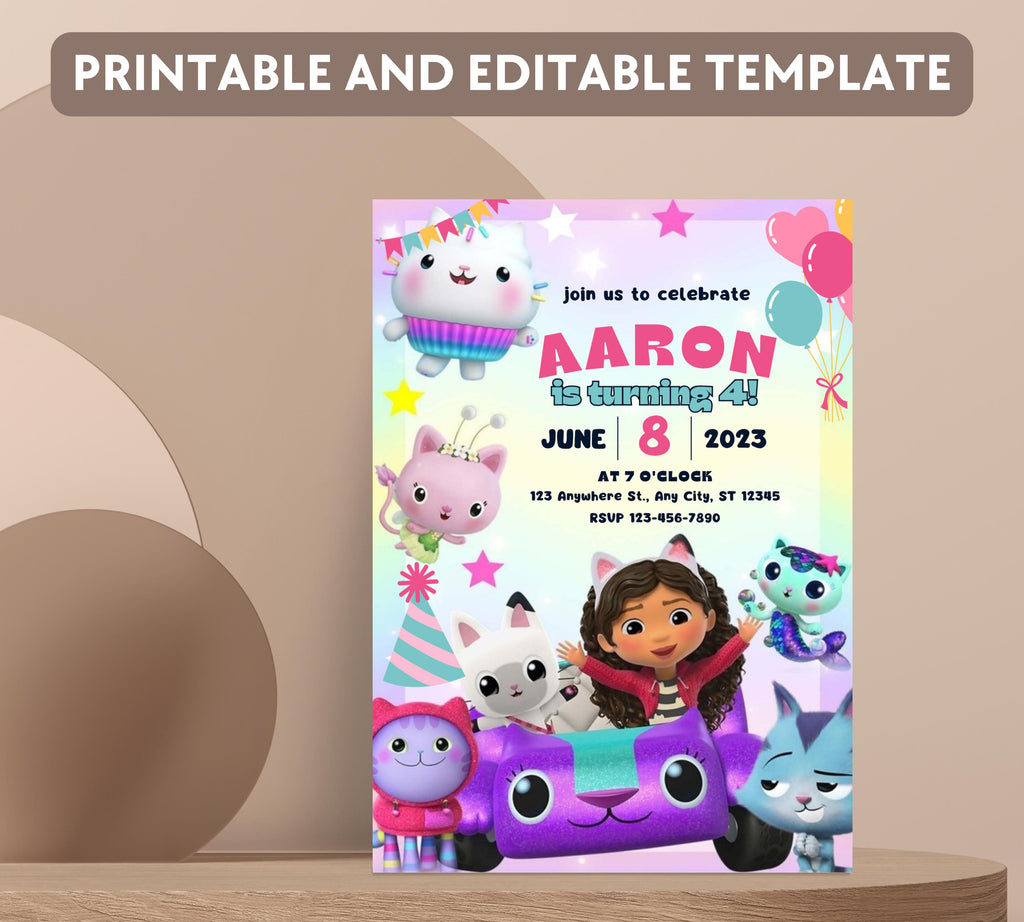 Editable Gabby Dollhouse Birthday Invitation, Gabbys Dollhouse Kids Party Invite, Digital Gabby Dollhouse Birthday Invite, Gabby Template