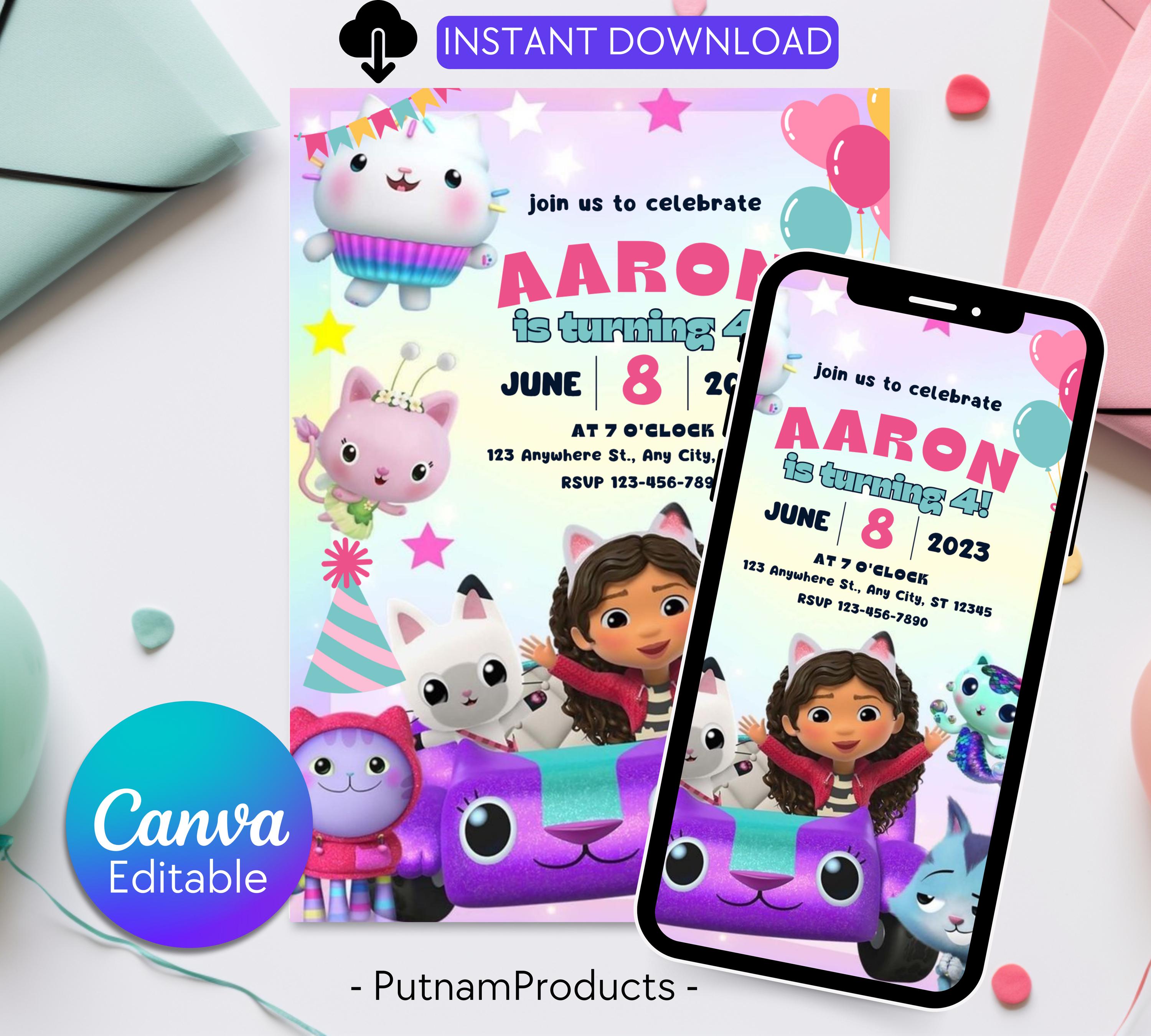 Editable Gabby Dollhouse Birthday Invitation, Gabbys Dollhouse Kids Party Invite, Digital Gabby Dollhouse Birthday Invite, Gabby Template