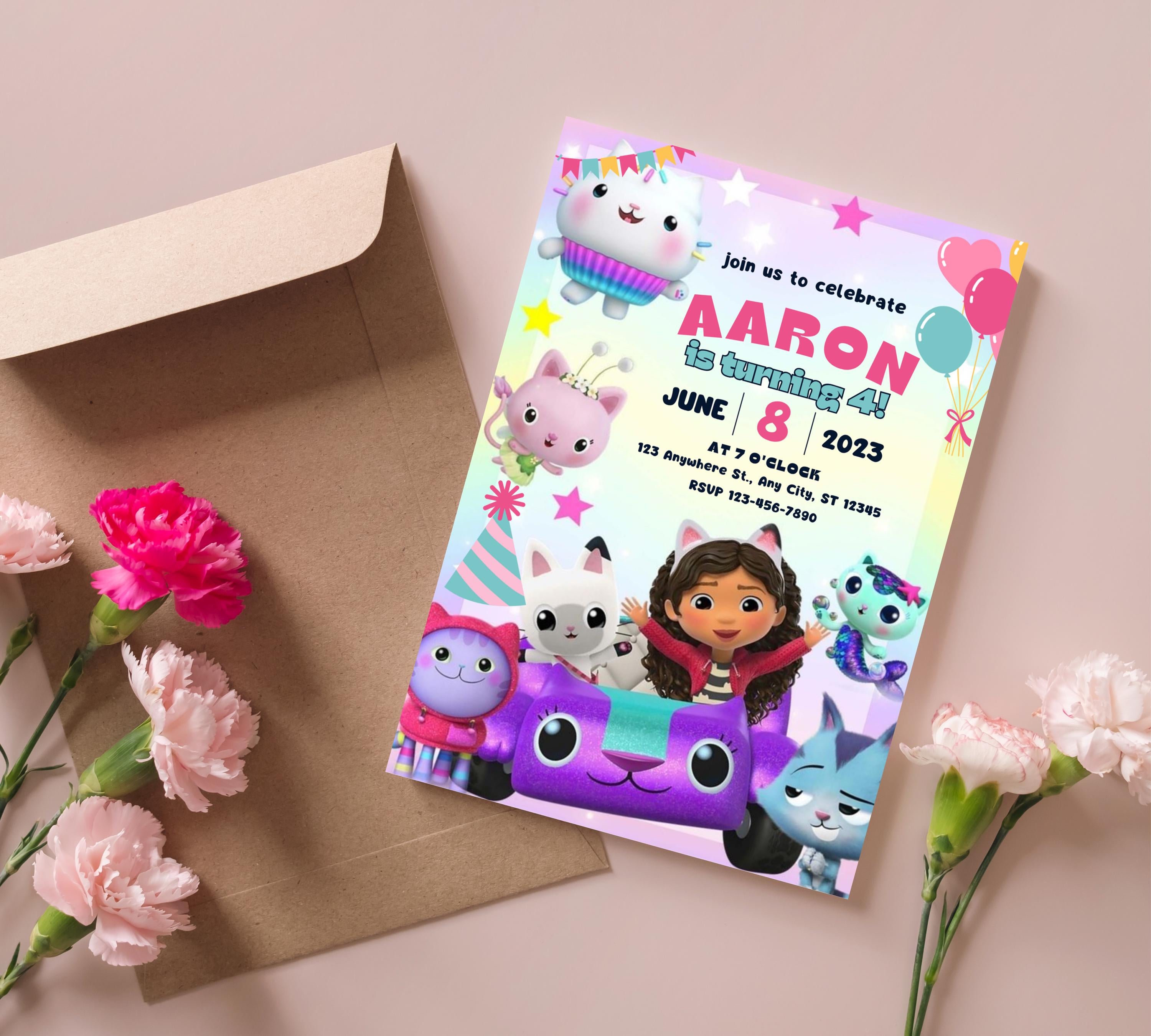 Editable Gabby Dollhouse Birthday Invitation, Gabbys Dollhouse Kids Party Invite, Digital Gabby Dollhouse Birthday Invite, Gabby Template