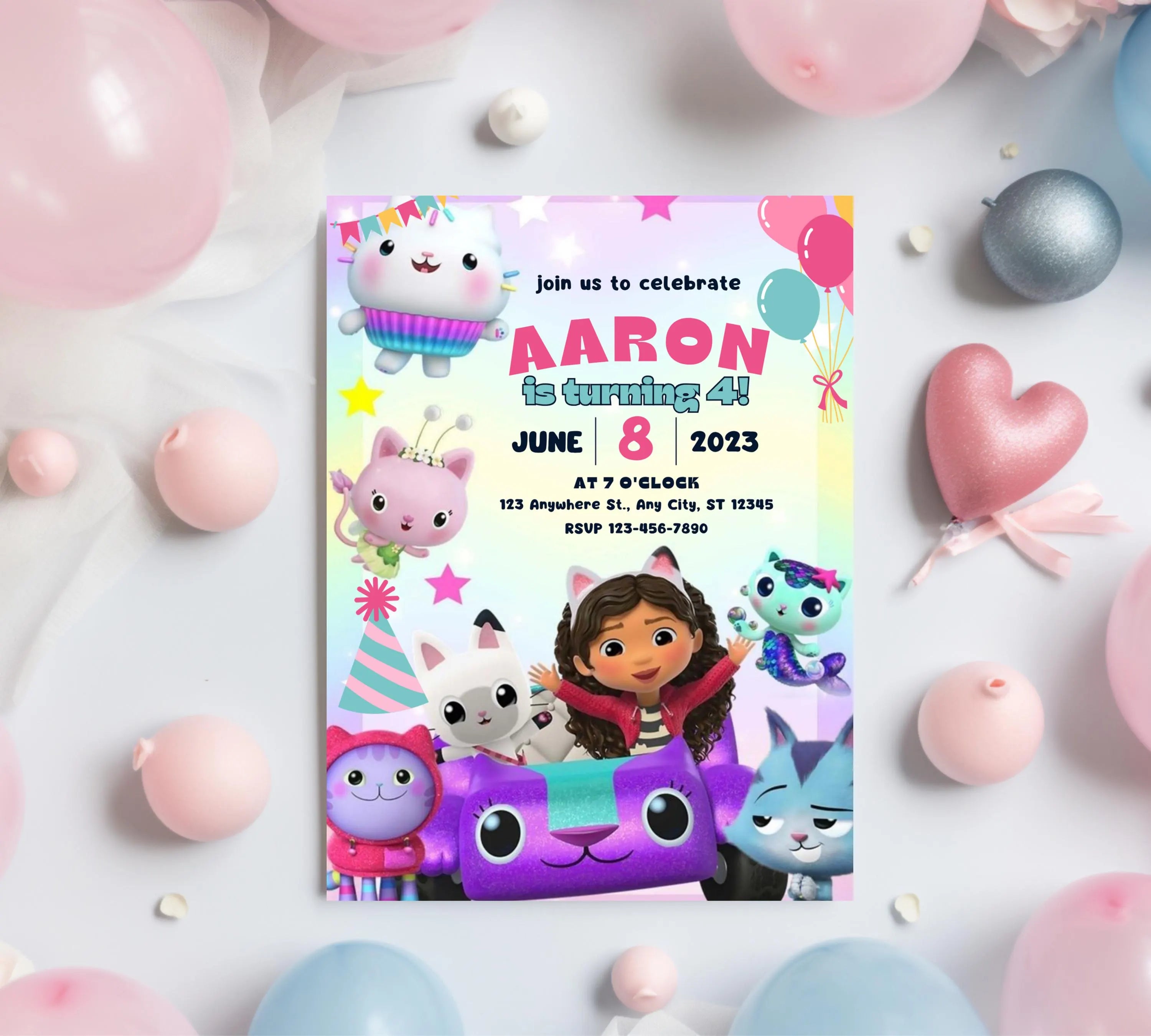 Editable Gabby Dollhouse Birthday Invitation, Gabbys Dollhouse Kids Party Invite, Digital Gabby Dollhouse Birthday Invite, Gabby Template