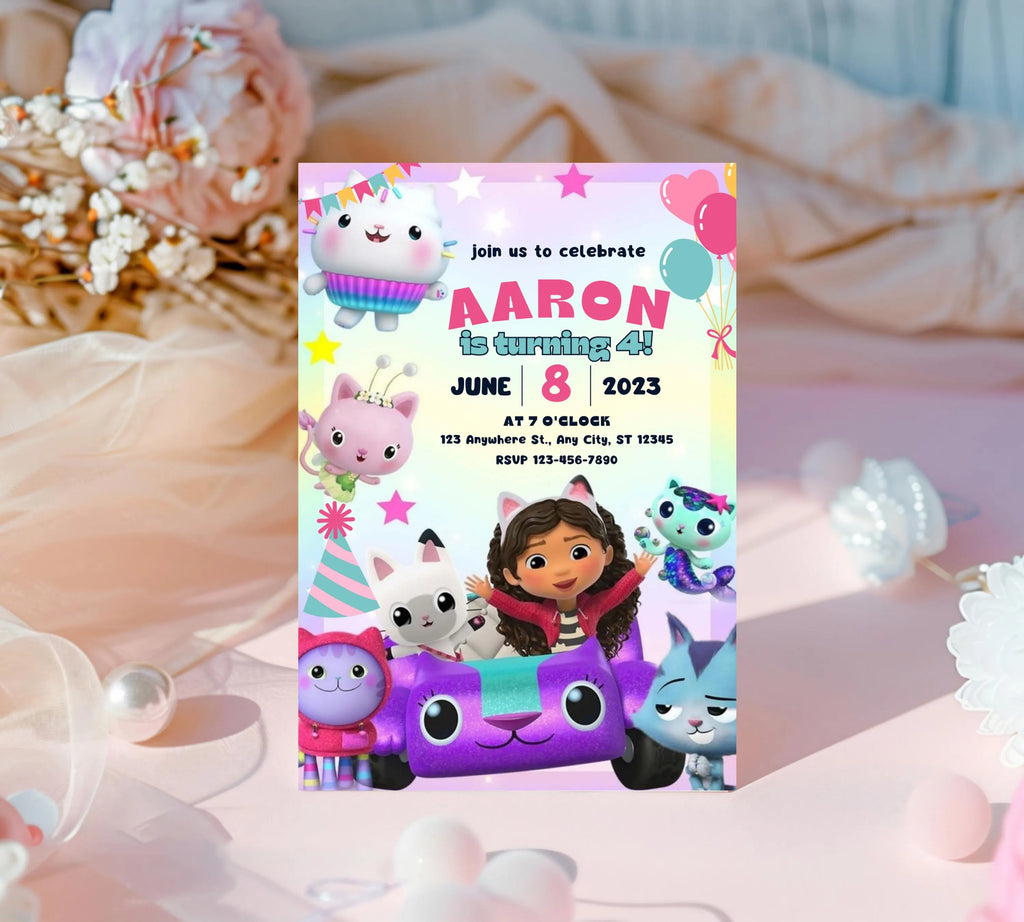Editable Gabby Dollhouse Birthday Invitation, Gabbys Dollhouse Kids Party Invite, Digital Gabby Dollhouse Birthday Invite, Gabby Template