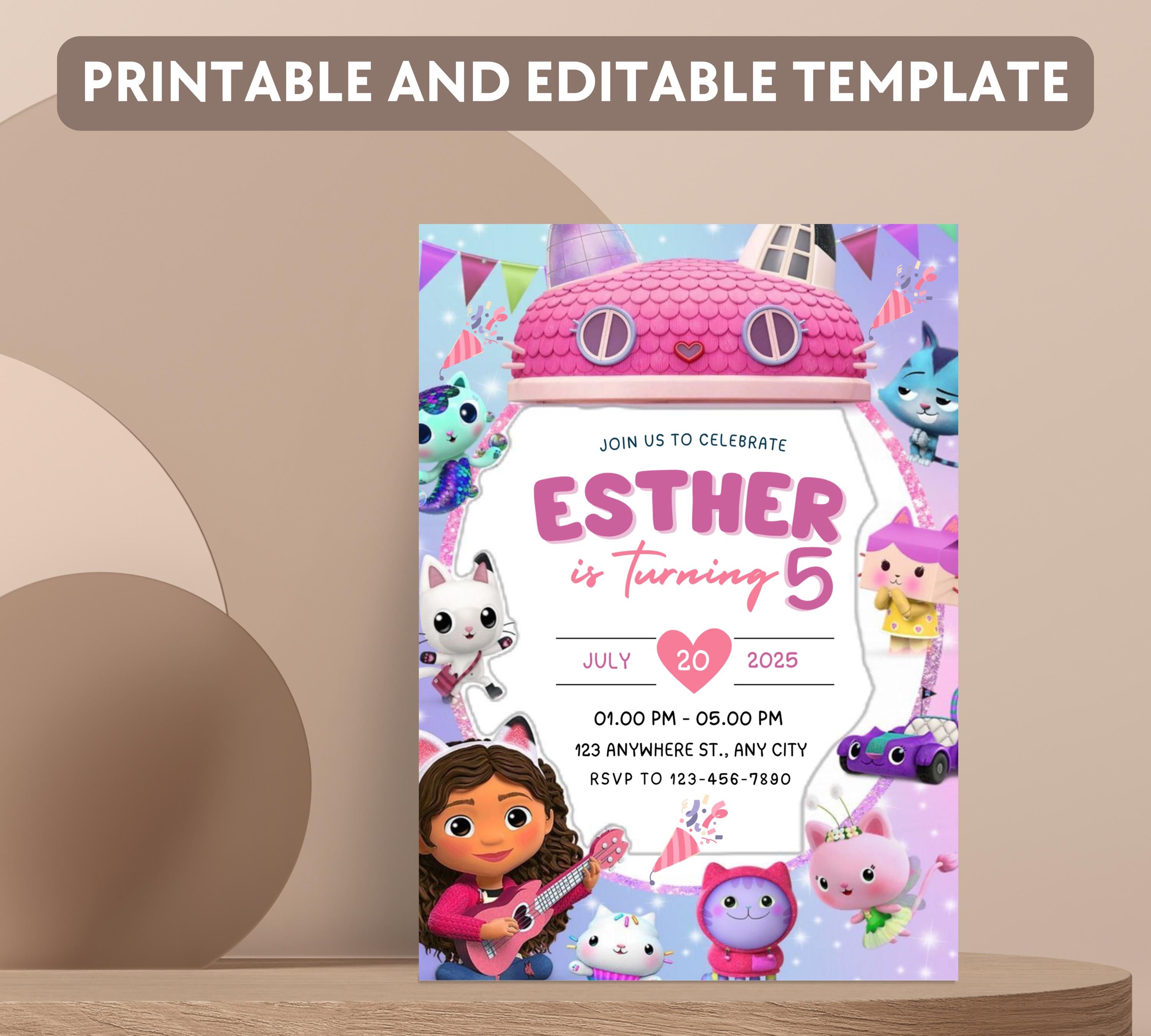 Editable Gabbys Dollhouse Birthday Invitation, Printable Kids Birthday Party Invitations, Digital Bday Party Invite, Gabby Invite Bday Card