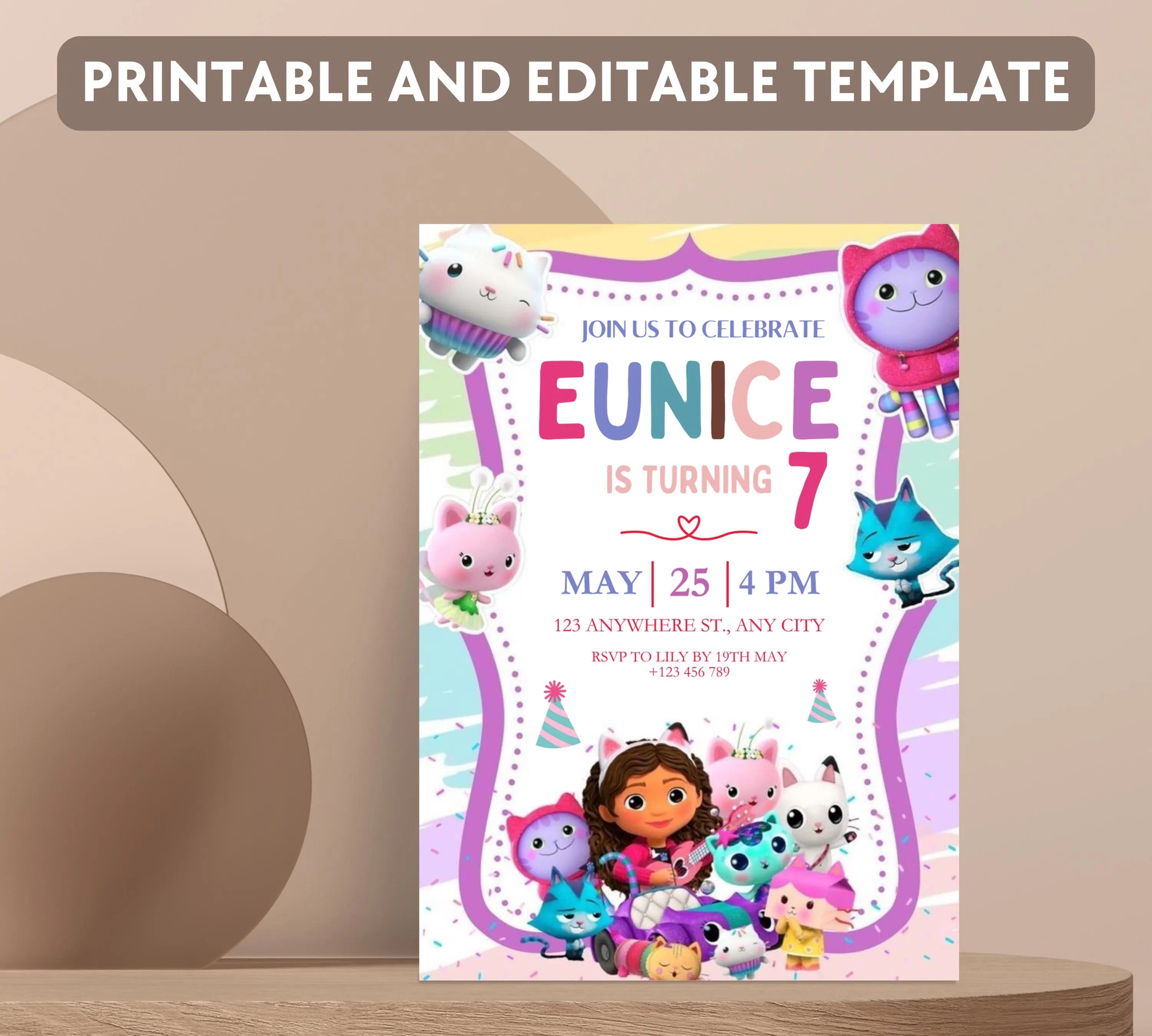 Editable Gabby Dollhouse Birthday Invitation, Gabbys Dollhouse Kids Party Invite, Digital Gabby Dollhouse Birthday Invite, Gabby Template