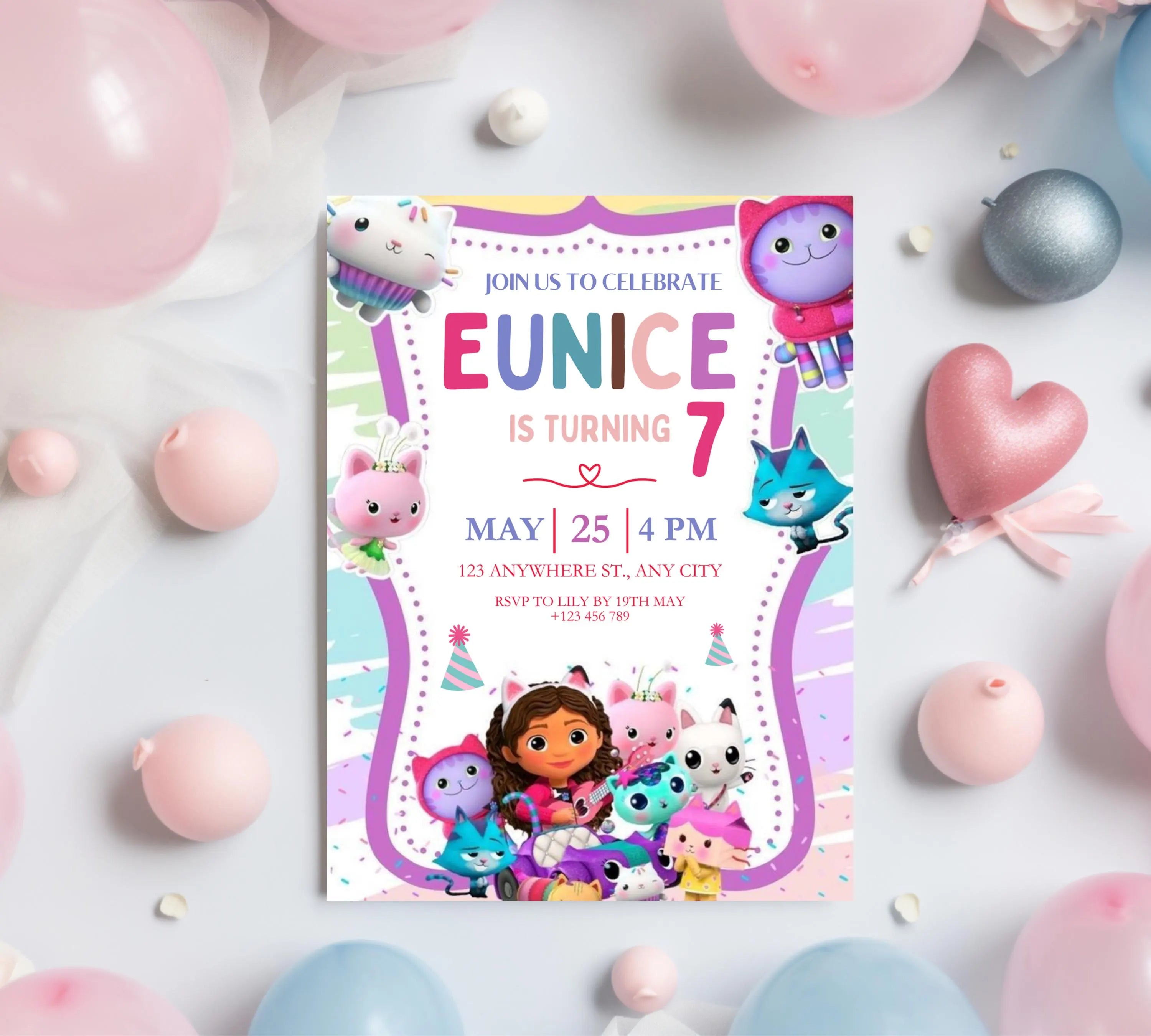 Editable Gabby Dollhouse Birthday Invitation, Gabbys Dollhouse Kids Party Invite, Digital Gabby Dollhouse Birthday Invite, Gabby Template