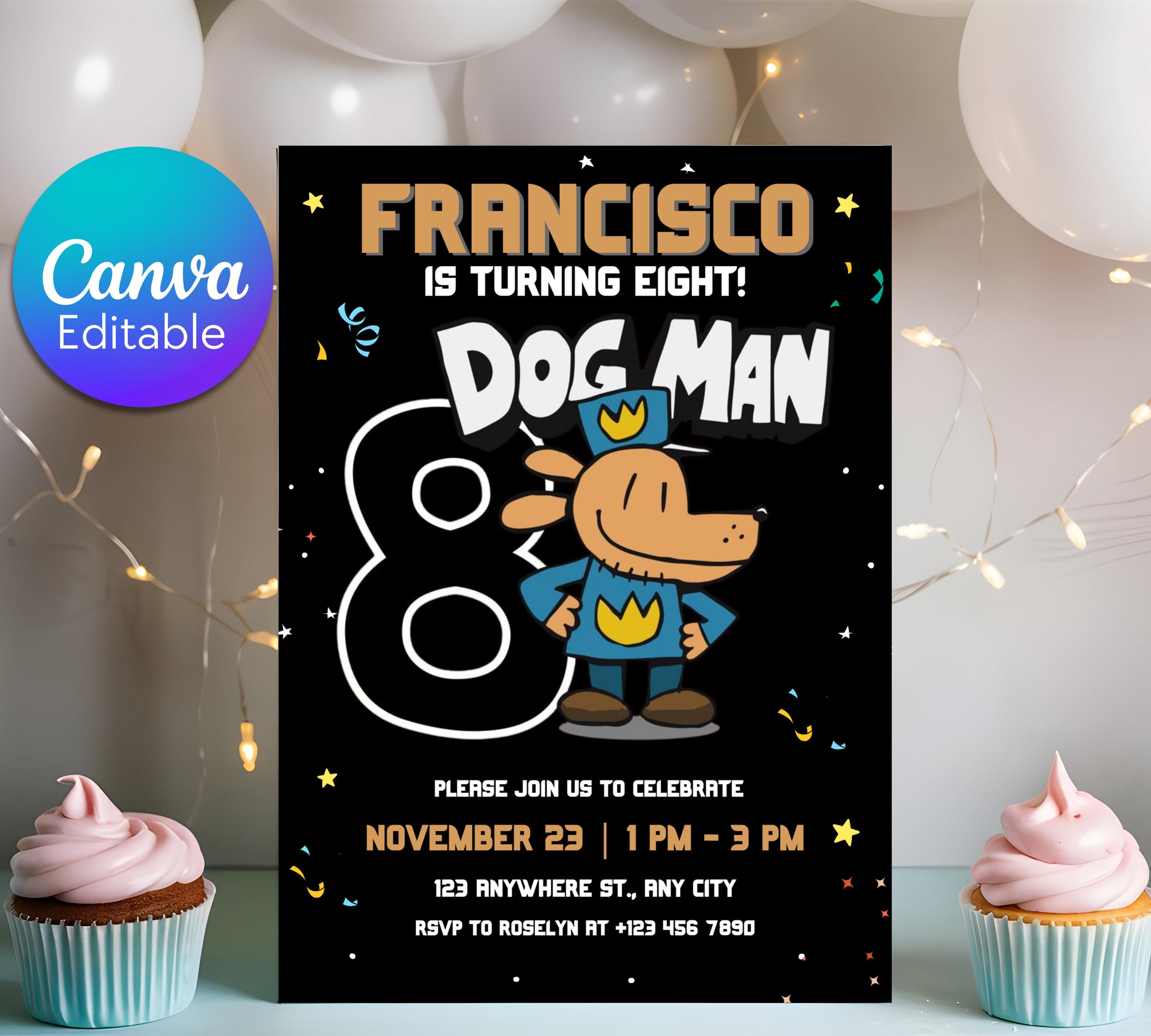 Editable Dog Man Birthday Invitation Template, Dog Man Birthday Invitation, DogMan Kids Birthday Movie invite, Canva Instant Download