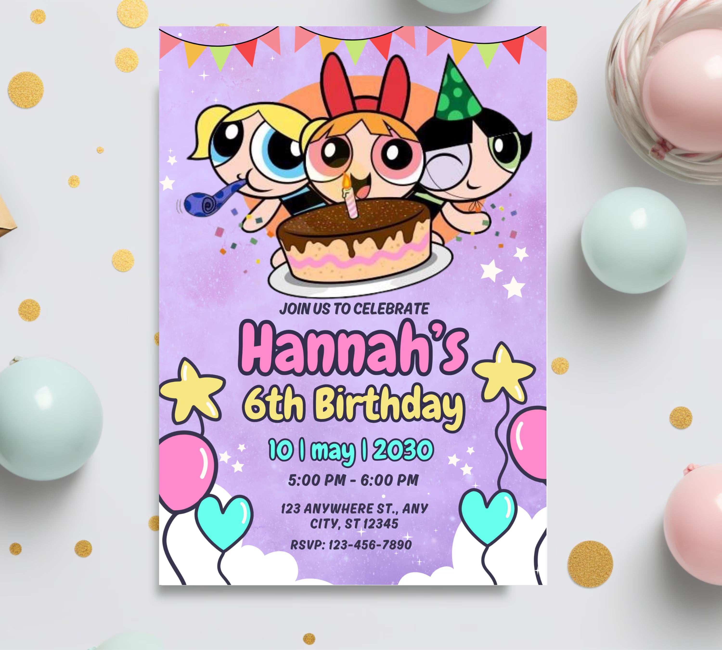 Girl Birthday Invitation, PowerPuff Girls birthday invitation, PowerPuff Girl birthday invitation, Girl Birthday Party, Instant Download