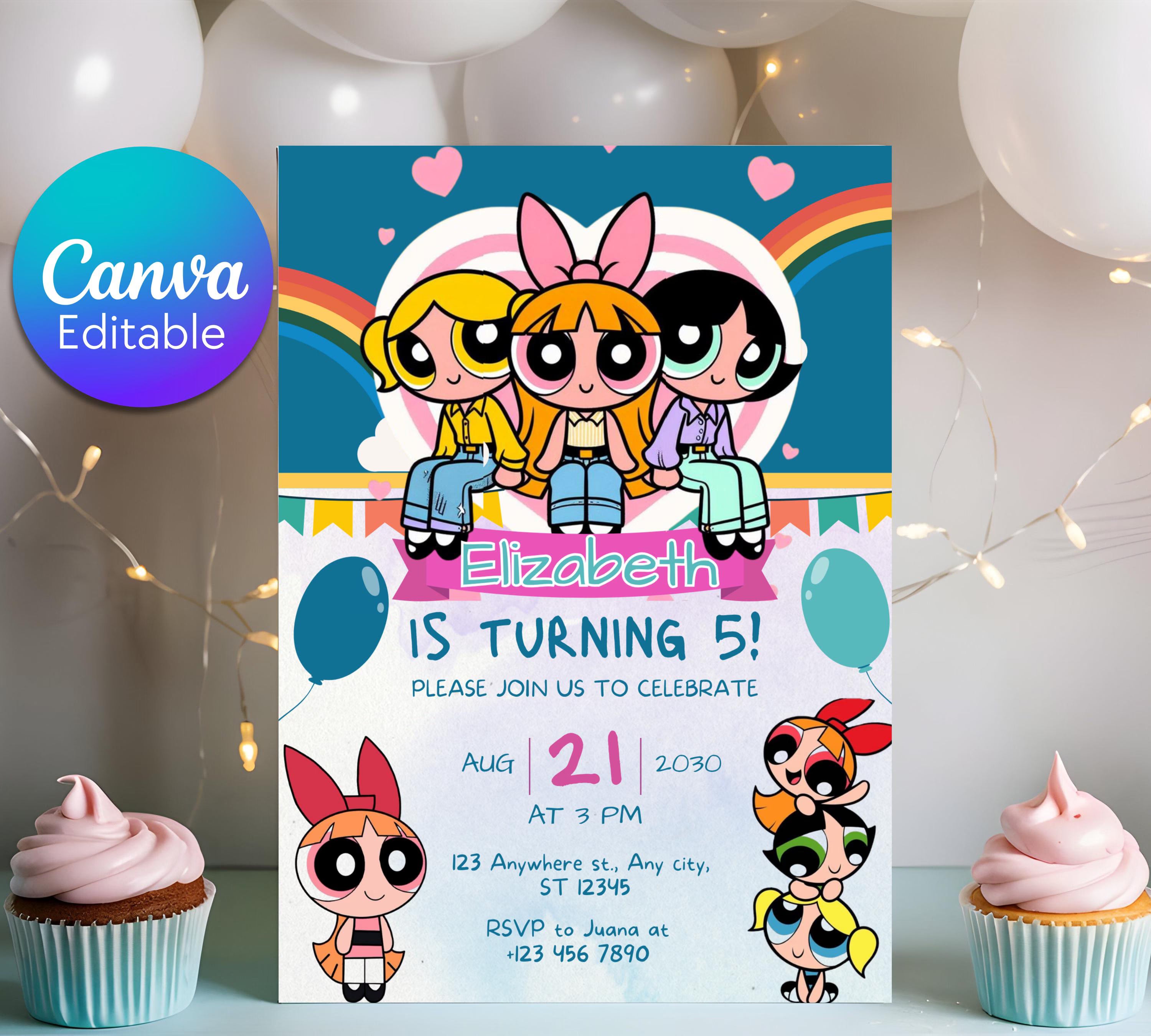 Editable Girl Birthday Invitation, PowerPuff birthday invitation, PowerPuff Girl birthday invitation, Girl Birthday Party, Instant Download