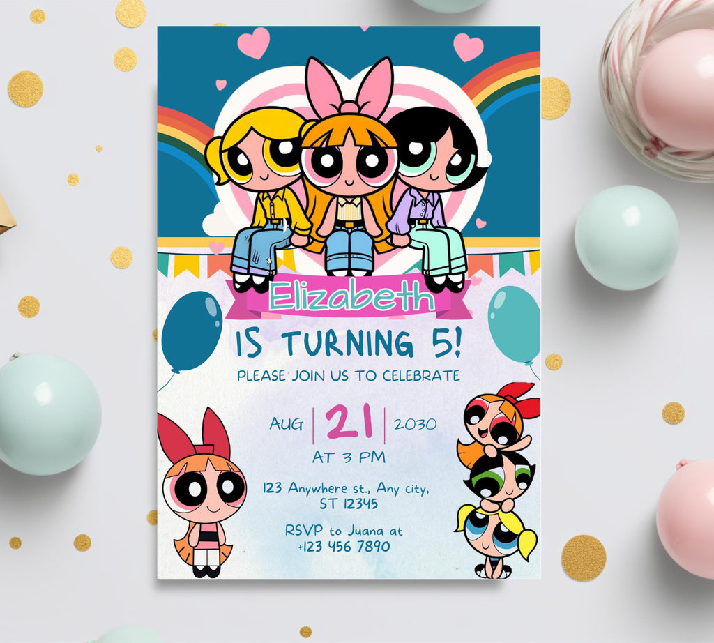 Editable Girl Birthday Invitation, PowerPuff birthday invitation, PowerPuff Girl birthday invitation, Girl Birthday Party, Instant Download