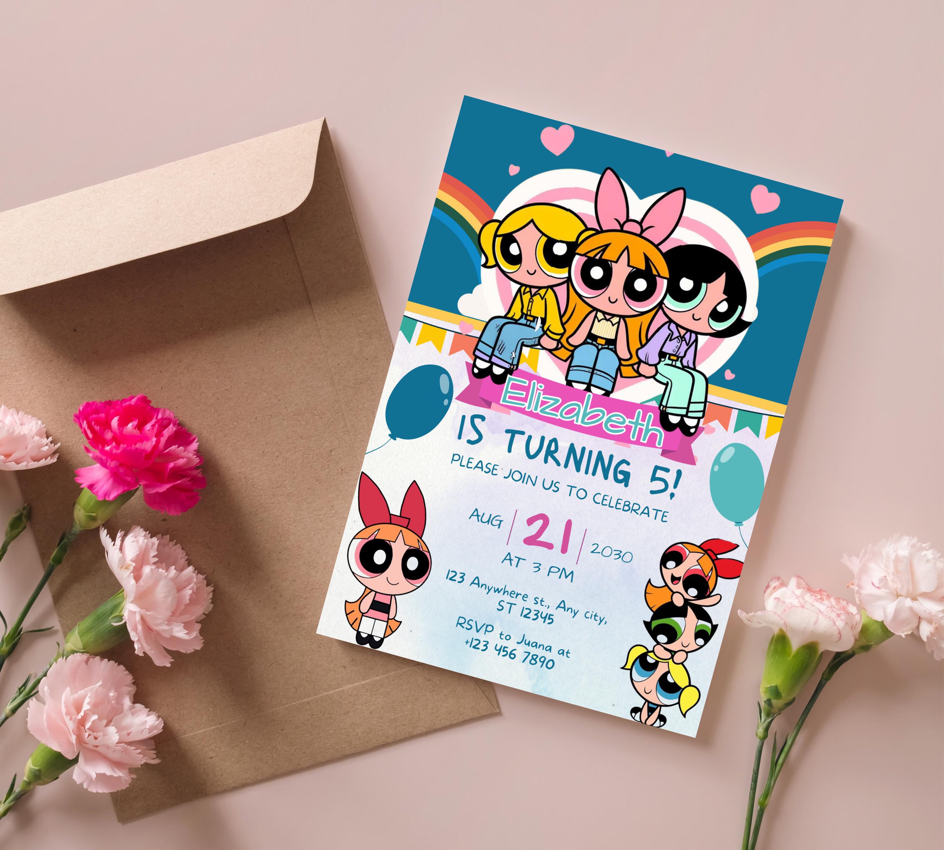 Editable Girl Birthday Invitation, PowerPuff birthday invitation, PowerPuff Girl birthday invitation, Girl Birthday Party, Instant Download
