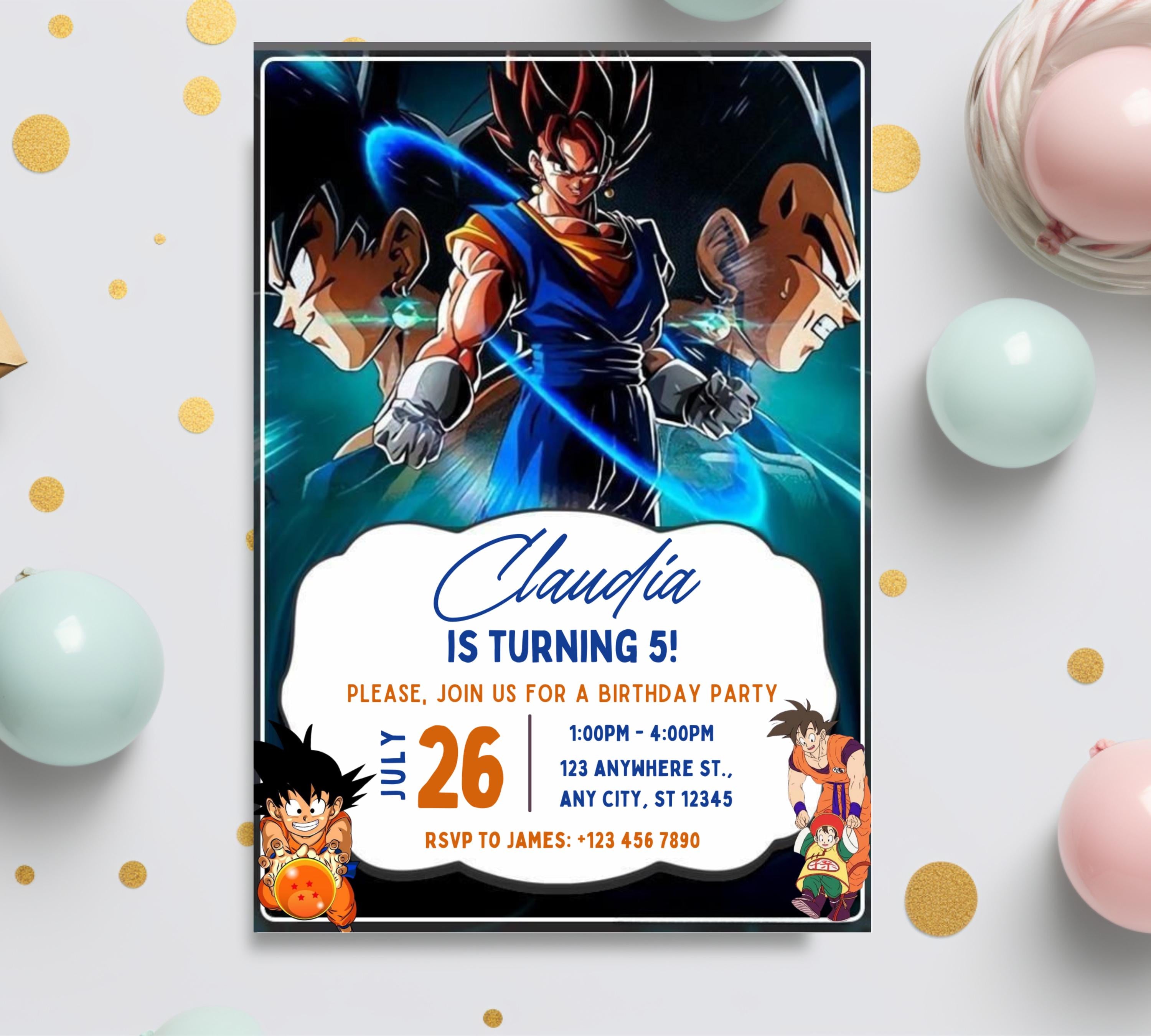 Editable Dragon Ball Birthday Invitation Template, Printable Digital Kids Party Template, Boys Birthday Party Invite, Instant Download