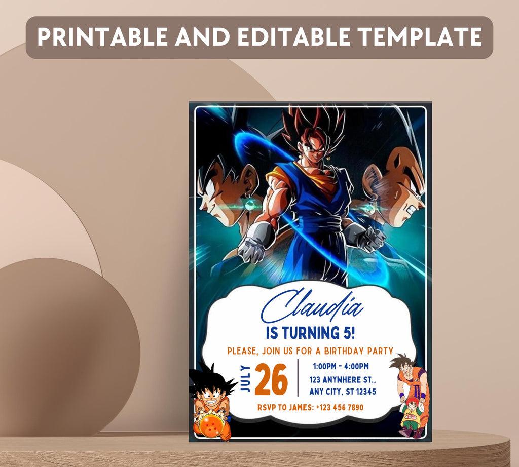 Editable Dragon Ball Birthday Invitation Template, Printable Digital Kids Party Template, Boys Birthday Party Invite, Instant Download