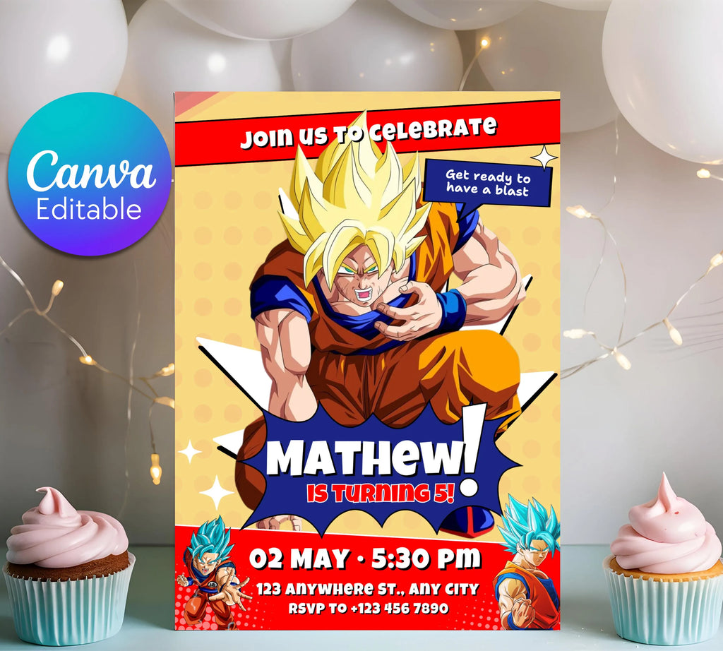 Dragon Ball Birthday Invitation Template, Editable Digital Kids Birthday Party Template, Boys Birthday Party Invite, Instant Download