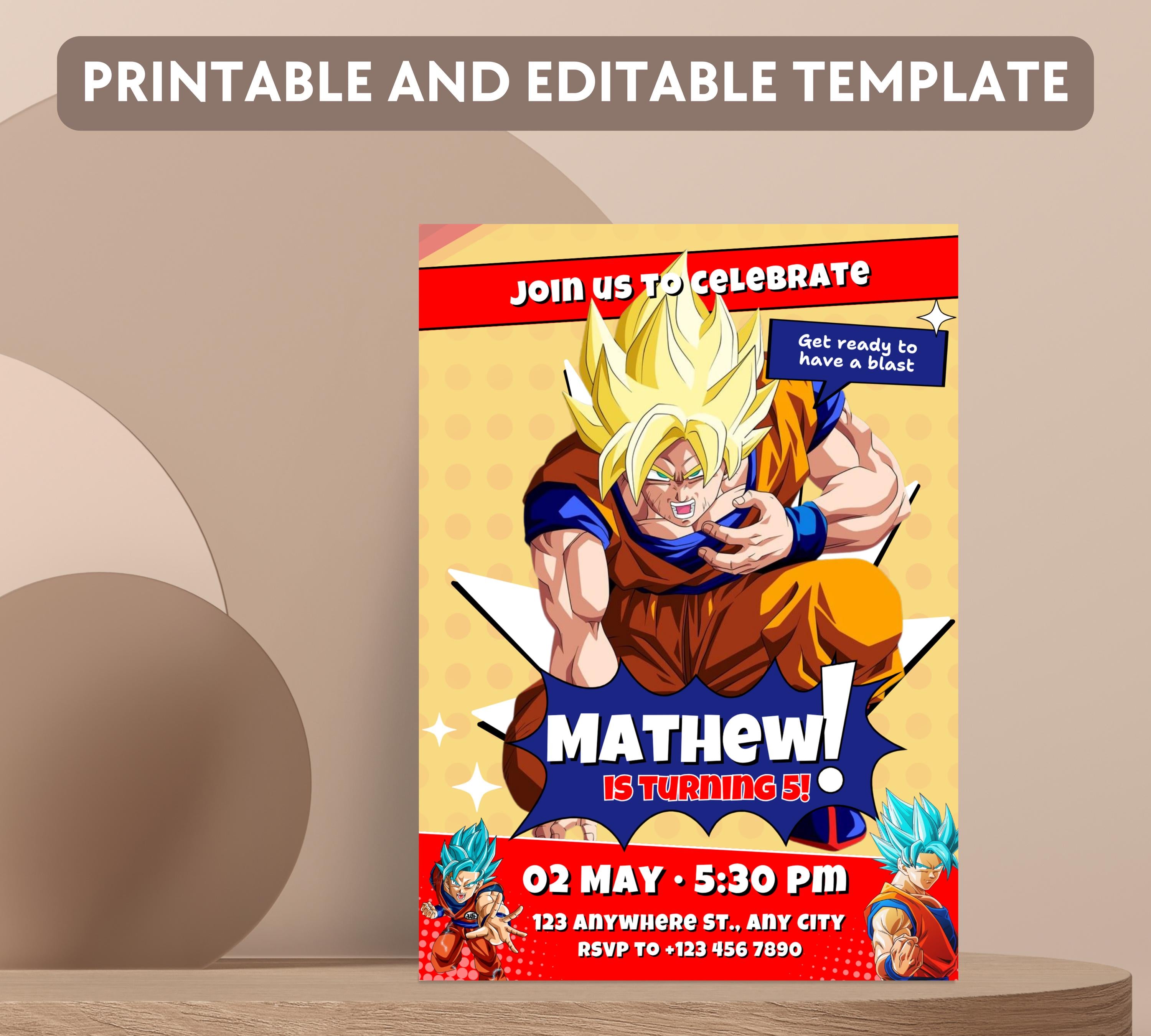 Dragon Ball Birthday Invitation Template, Editable Digital Kids Birthday Party Template, Boys Birthday Party Invite, Instant Download