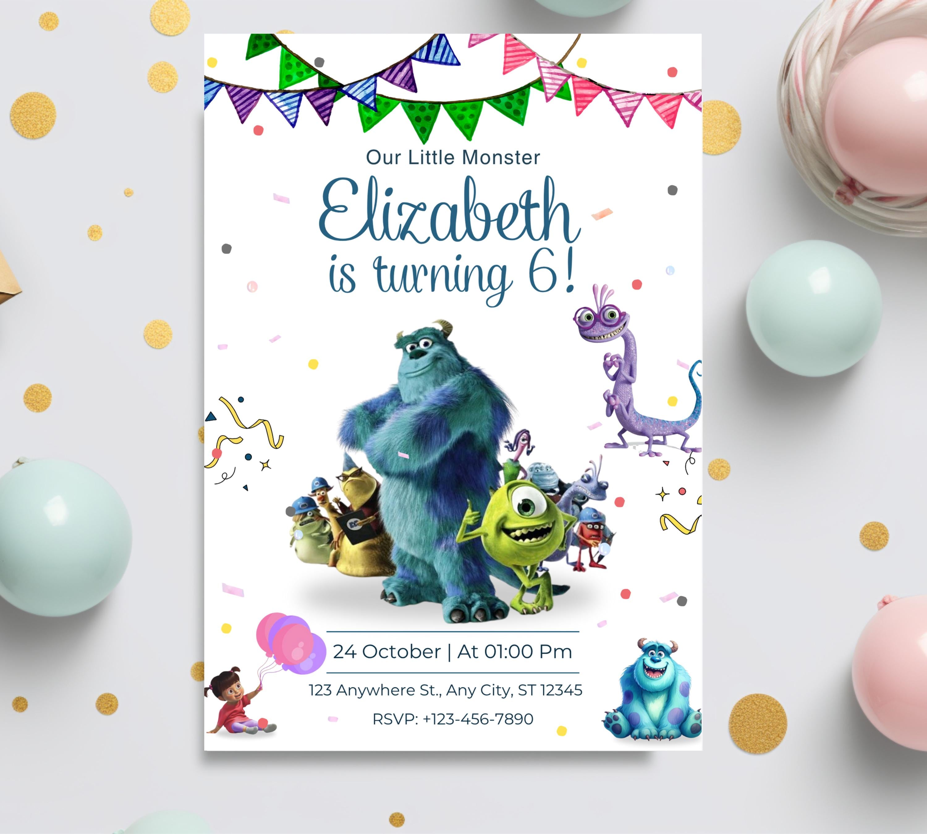 Editable Monster Inc birthday Invitation, Kids Birthday Invite, Printable Monsters University Template, Editable monster inc birthday party