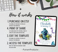 Editable Monster Inc birthday Invitation, Kids Birthday Invite, Printable Monsters University Template, Editable monster inc birthday party