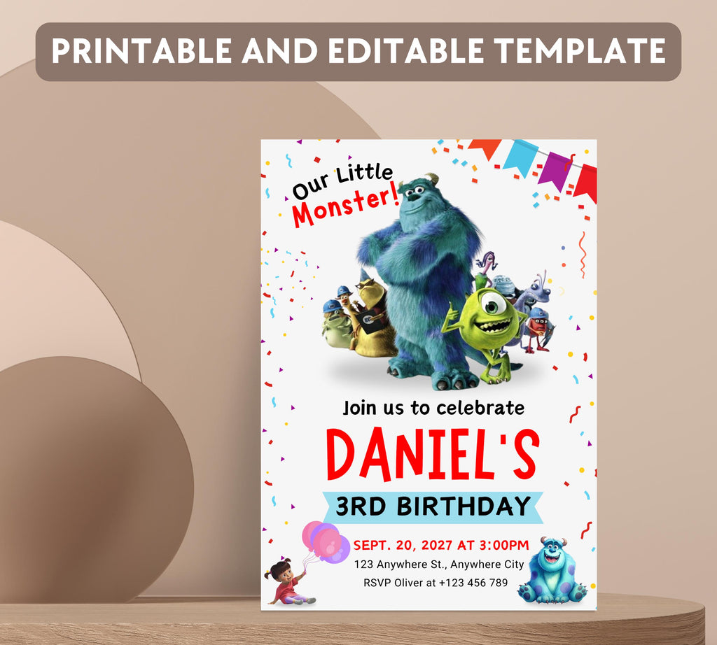 Monster Inc birthday Invitation, Kids Birthday Invite, Printable Monsters University Template, Editable Monsters Inc Boo Birthday Invitation