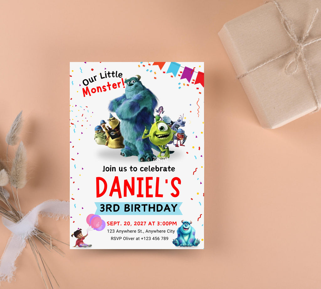 Monster Inc birthday Invitation, Kids Birthday Invite, Printable Monsters University Template, Editable Monsters Inc Boo Birthday Invitation