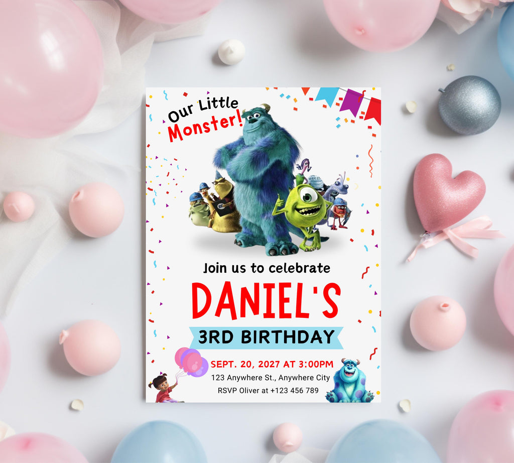 Monster Inc birthday Invitation, Kids Birthday Invite, Printable Monsters University Template, Editable Monsters Inc Boo Birthday Invitation