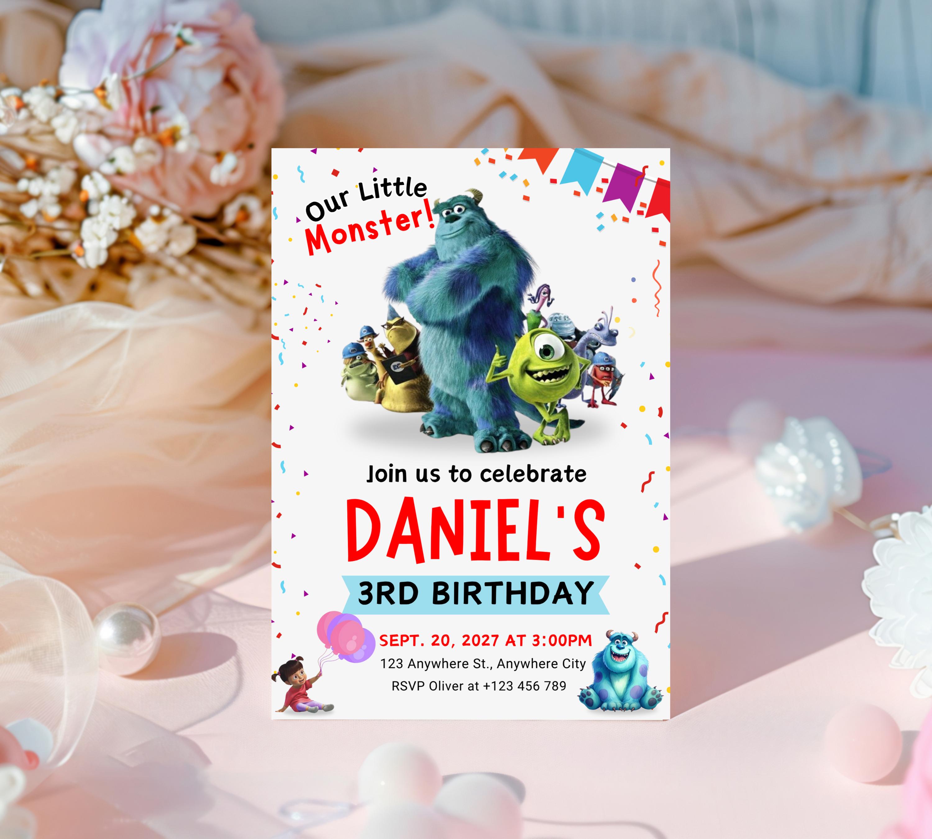Monster Inc birthday Invitation, Kids Birthday Invite, Printable Monsters University Template, Editable Monsters Inc Boo Birthday Invitation