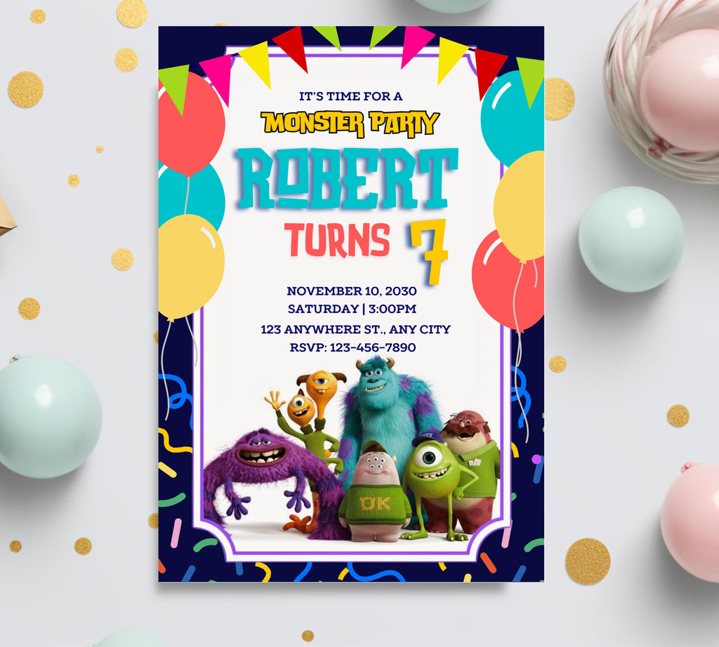 Monsters Inc Boo Birthday Invitation, Kids Birthday Invite, Monsters University Template, Editable Monsters Inc Theme Birthday Invitation