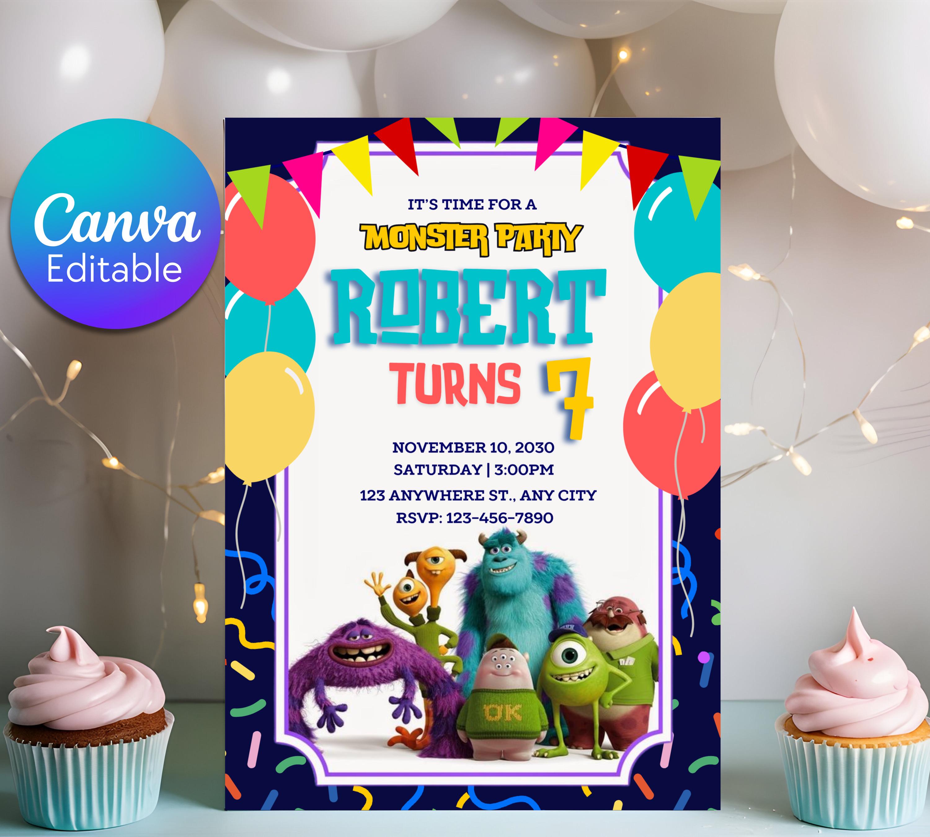Monsters Inc Boo Birthday Invitation, Kids Birthday Invite, Monsters University Template, Editable Monsters Inc Theme Birthday Invitation