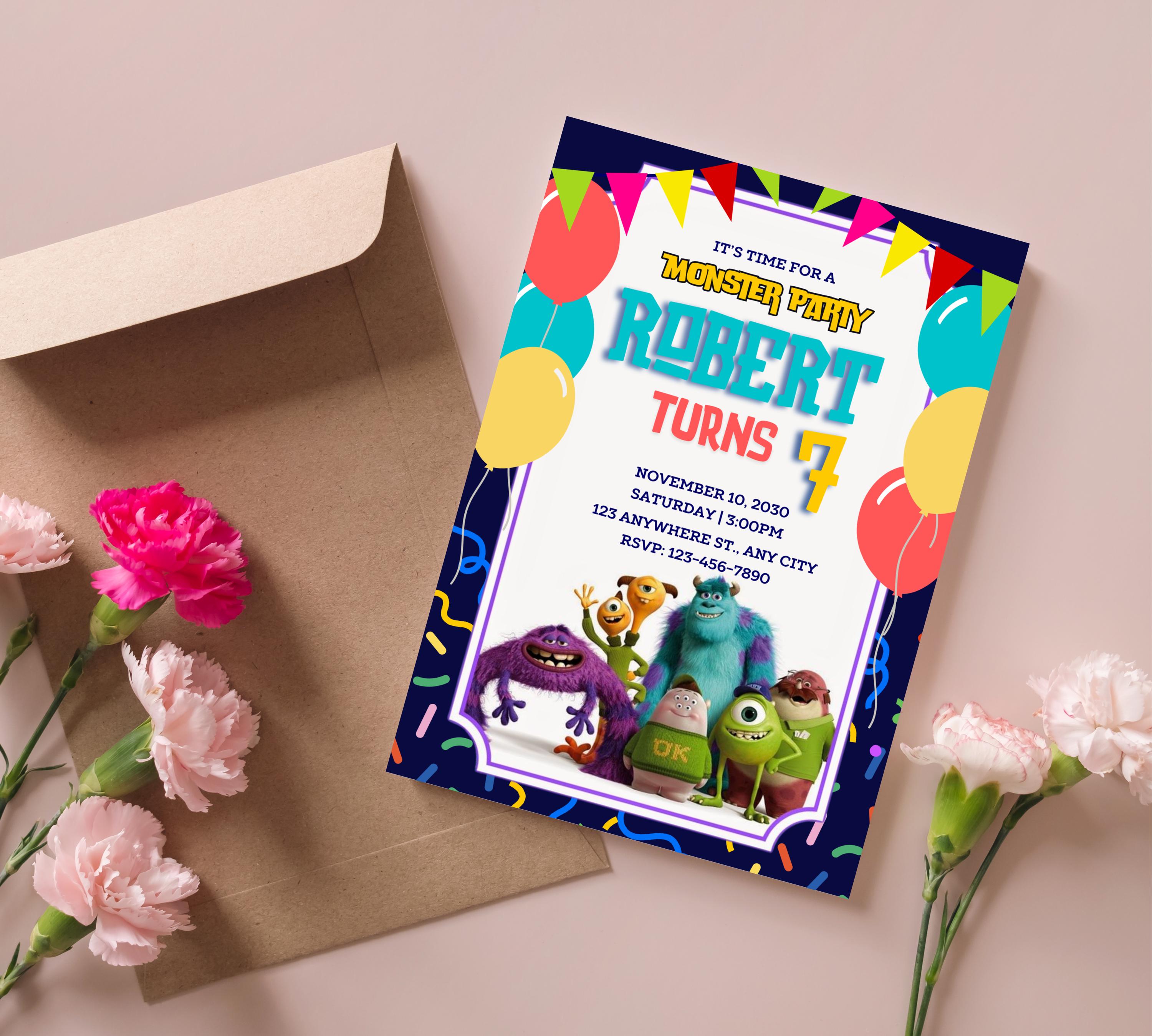 Monsters Inc Boo Birthday Invitation, Kids Birthday Invite, Monsters University Template, Editable Monsters Inc Theme Birthday Invitation