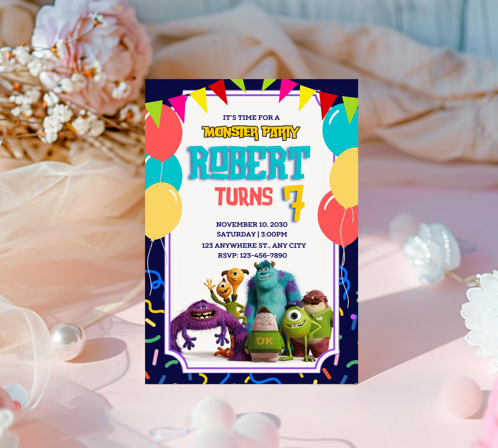 Monsters Inc Boo Birthday Invitation, Kids Birthday Invite, Monsters University Template, Editable Monsters Inc Theme Birthday Invitation