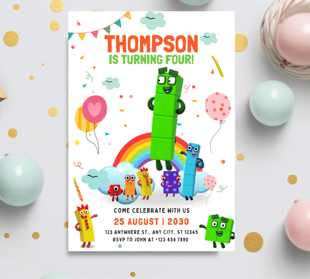 Editable Number blocks Birthday Invitation, Number blocks Birthday Party, Number Blocks Kids Birthday Party, Learn Numbers Kids Bday Party