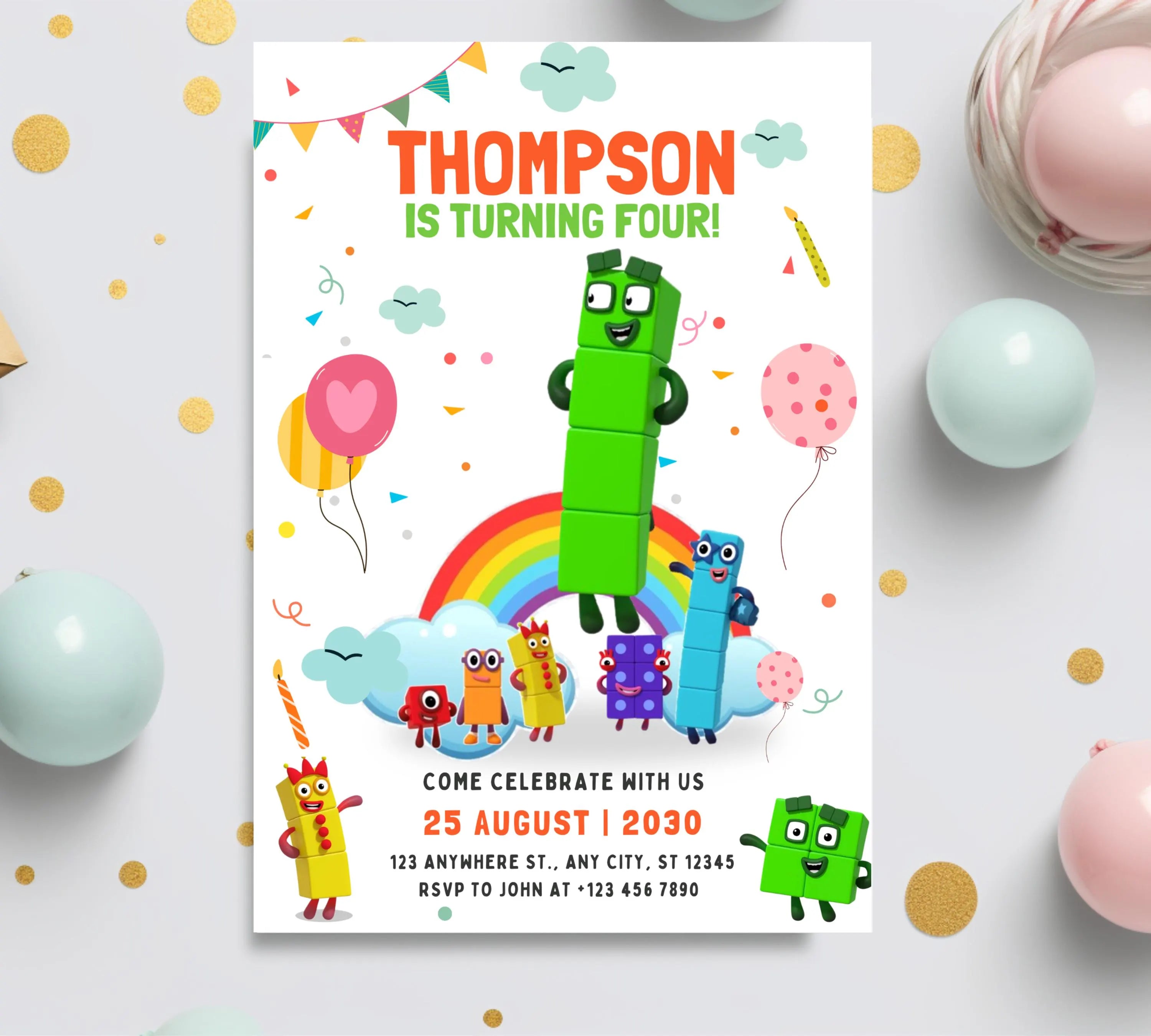 Editable Number blocks Birthday Invitation, Number blocks Birthday Party, Number Blocks Kids Birthday Party, Learn Numbers Kids Bday Party