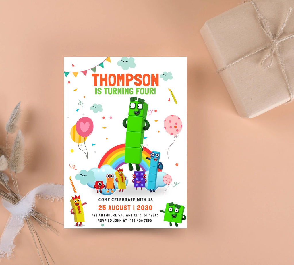 Editable Number blocks Birthday Invitation, Number blocks Birthday Party, Number Blocks Kids Birthday Party, Learn Numbers Kids Bday Party