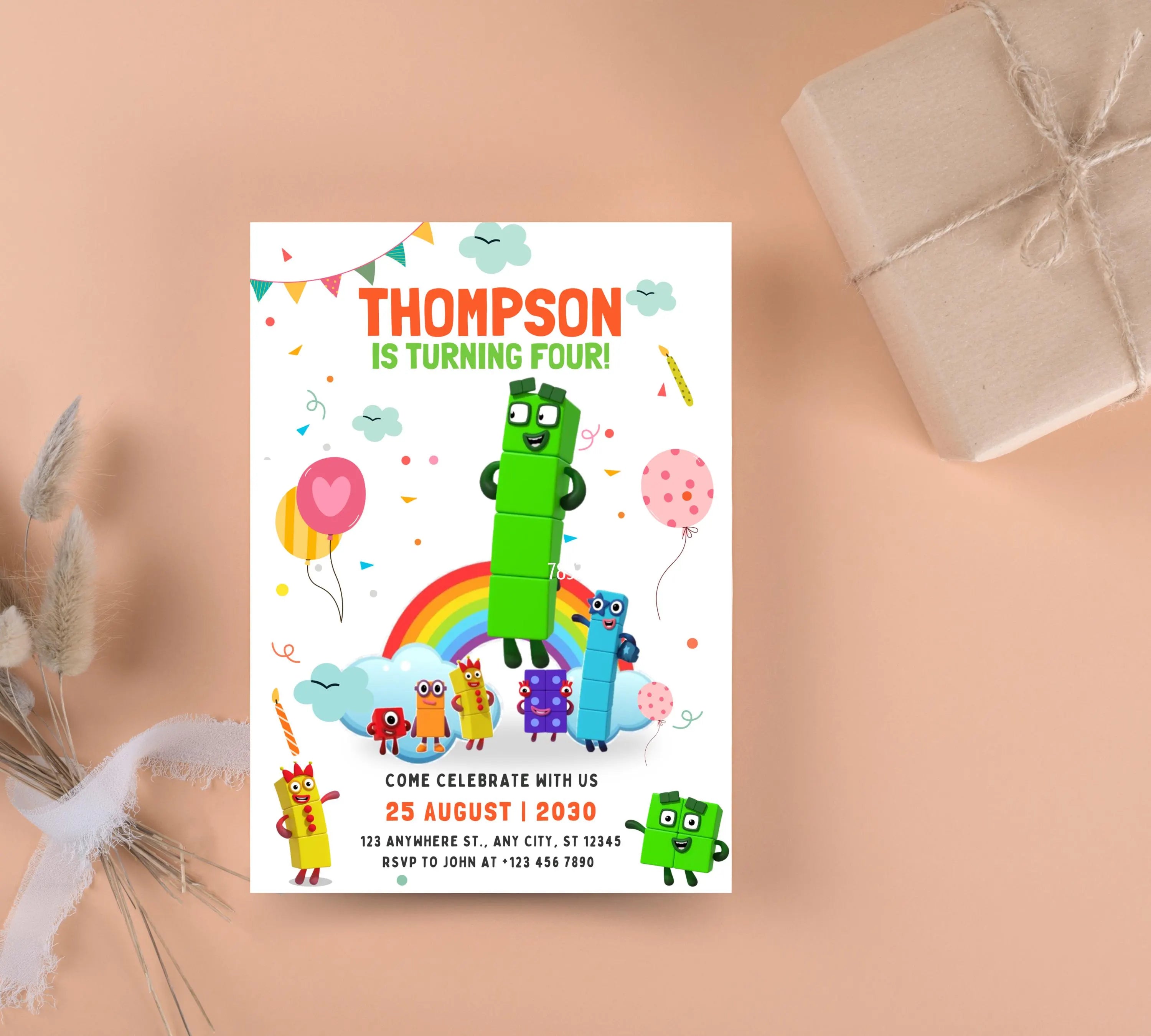 Editable Number blocks Birthday Invitation, Number blocks Birthday Party, Number Blocks Kids Birthday Party, Learn Numbers Kids Bday Party