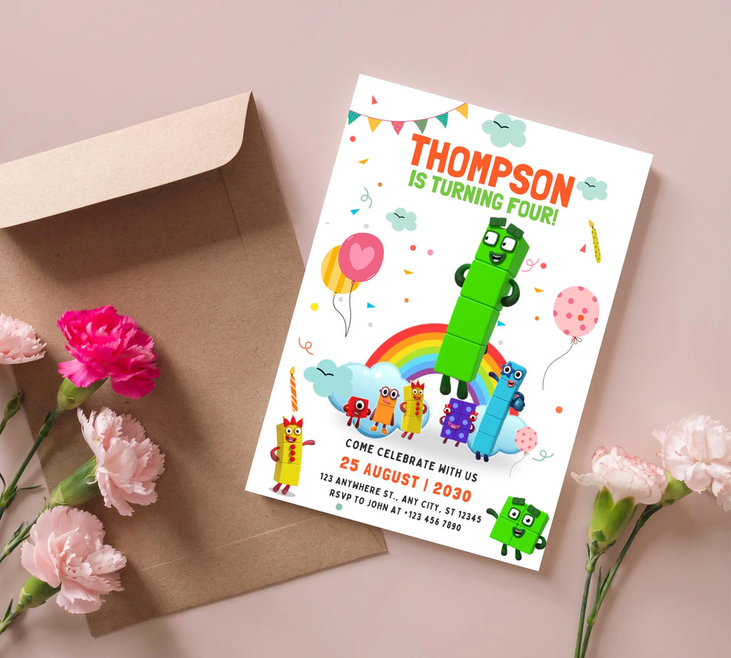 Editable Number blocks Birthday Invitation, Number blocks Birthday Party, Number Blocks Kids Birthday Party, Learn Numbers Kids Bday Party