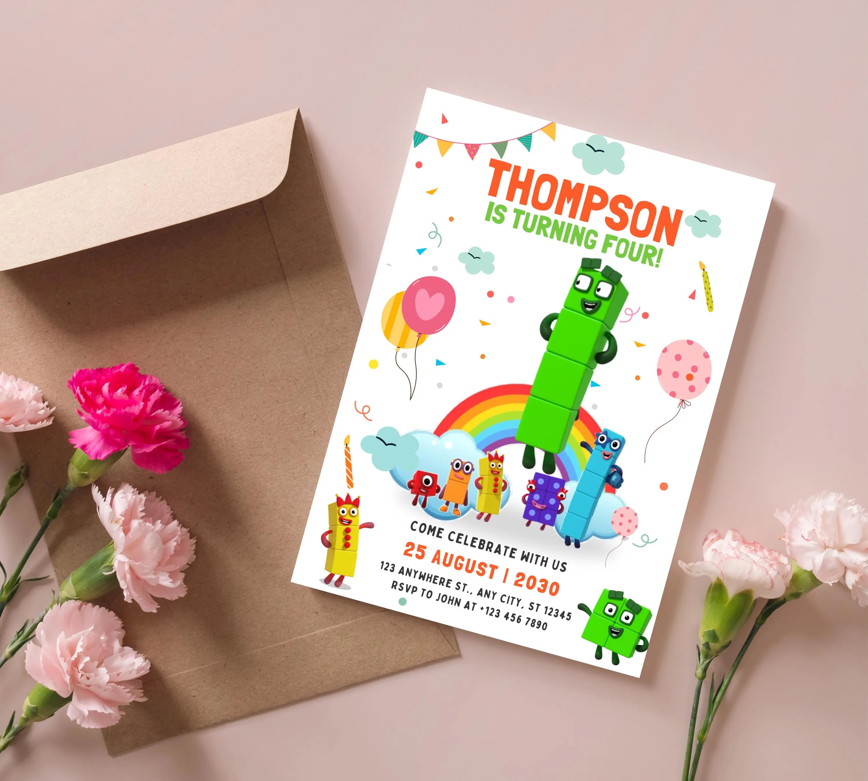 Editable Number blocks Birthday Invitation, Number blocks Birthday Party, Number Blocks Kids Birthday Party, Learn Numbers Kids Bday Party