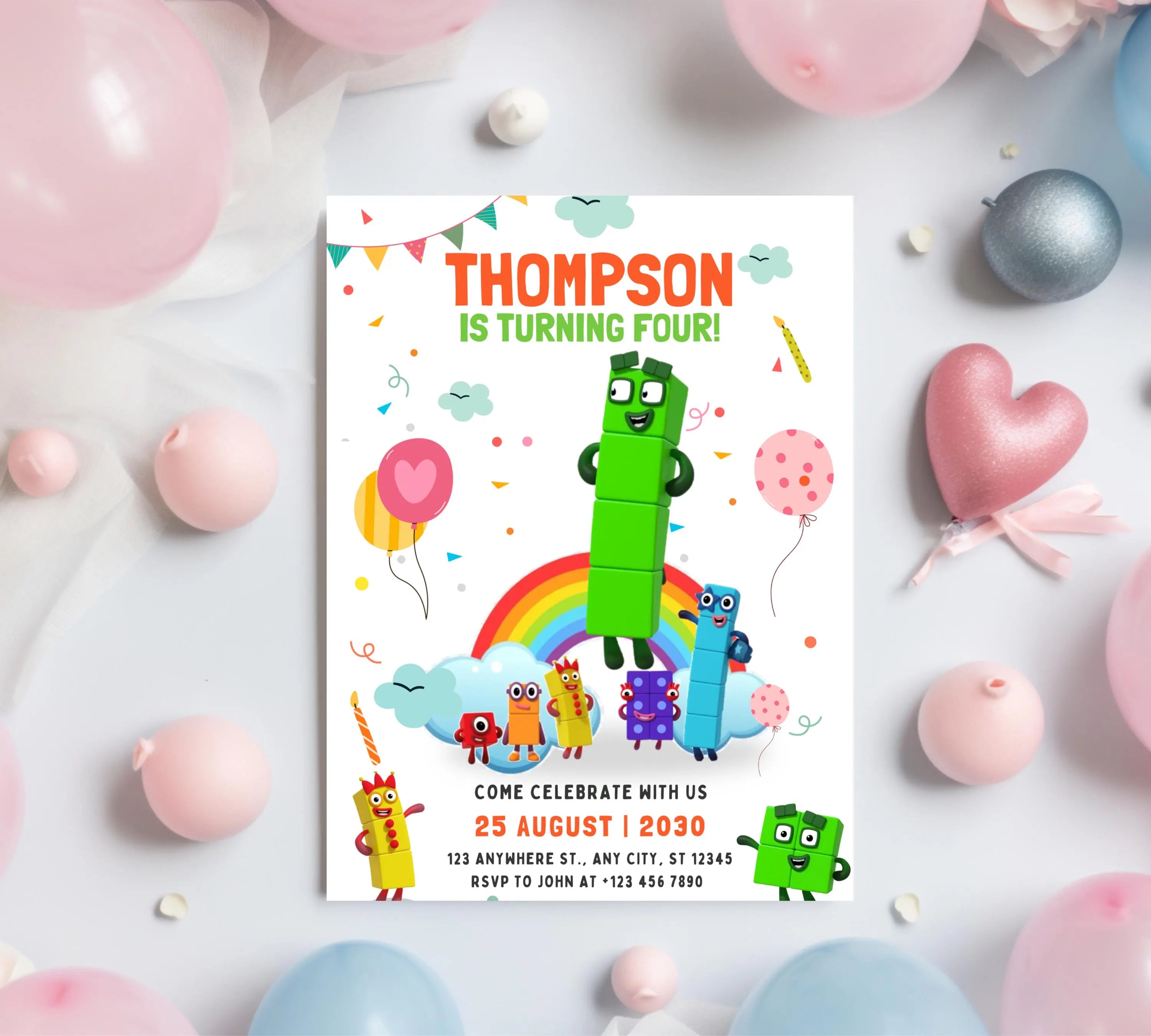 Editable Number blocks Birthday Invitation, Number blocks Birthday Party, Number Blocks Kids Birthday Party, Learn Numbers Kids Bday Party