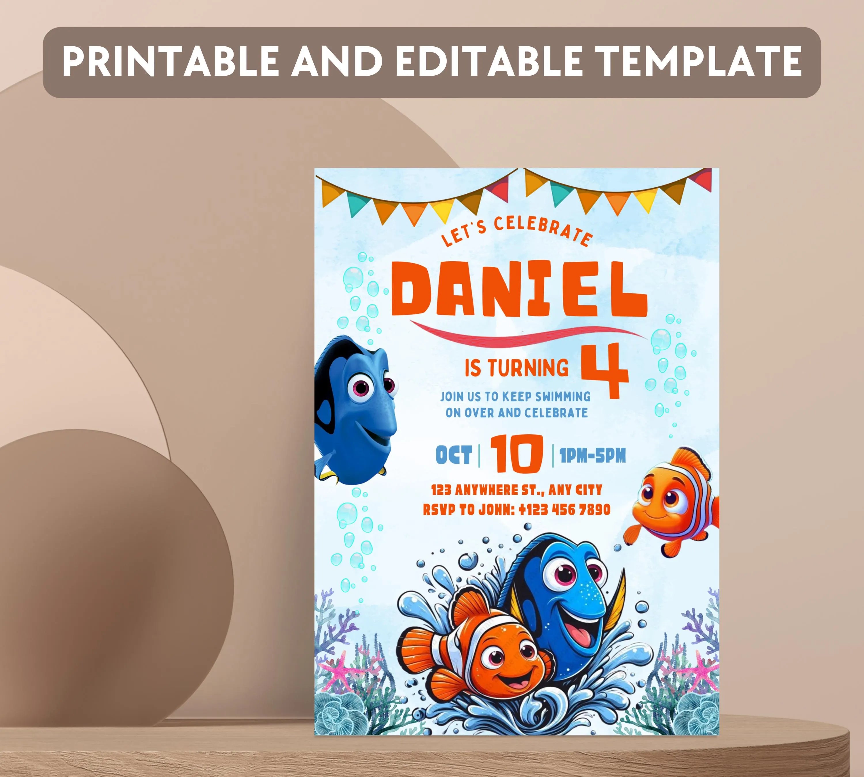Editable Finding Nemo Birthday Invitation, Finding Dory Birthday Printable Invitation, Nemo Birthday Invite, Boy or Girl Birthday Invite