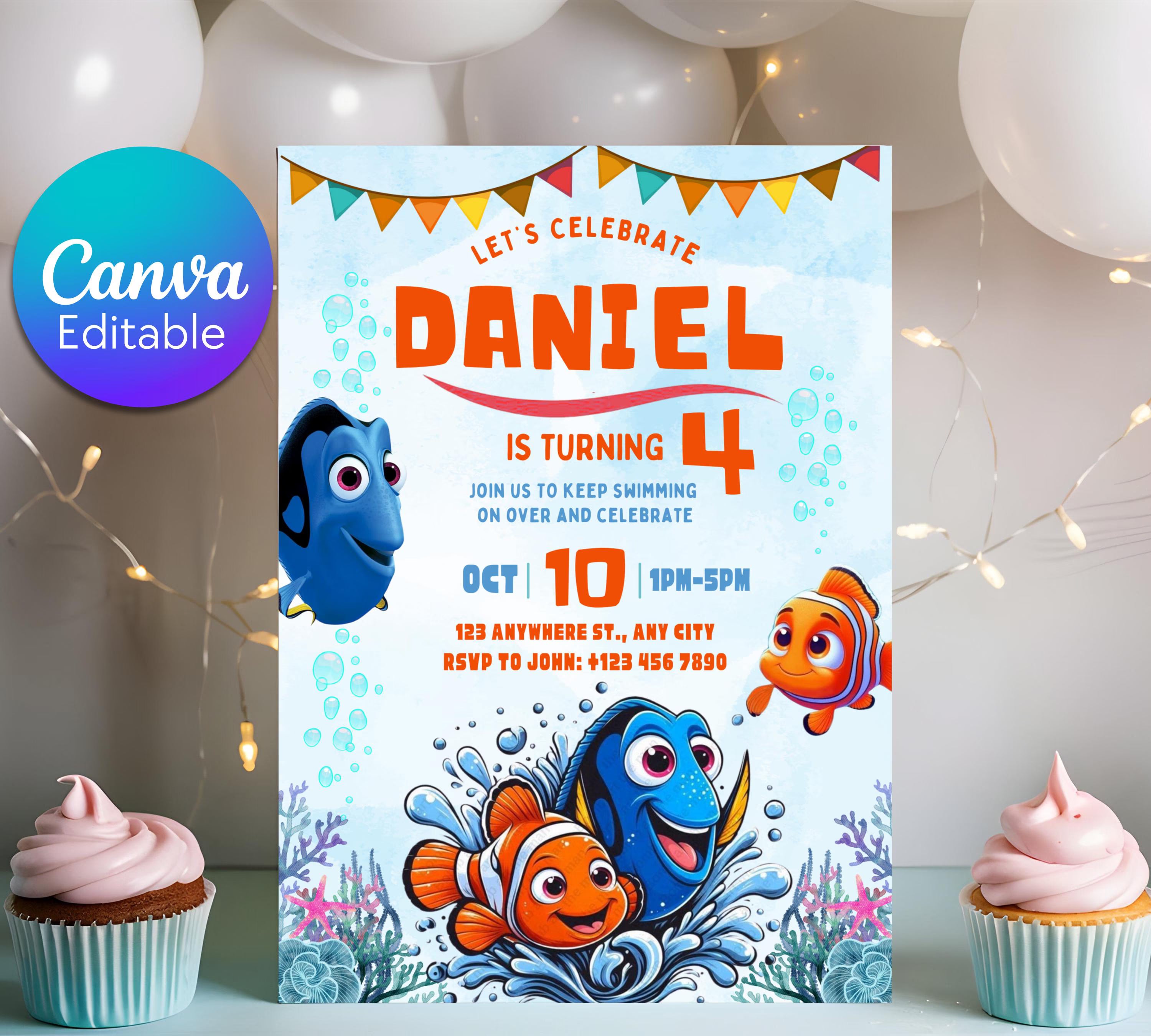 Editable Finding Nemo Birthday Invitation, Finding Dory Birthday Printable Invitation, Nemo Birthday Invite, Boy or Girl Birthday Invite
