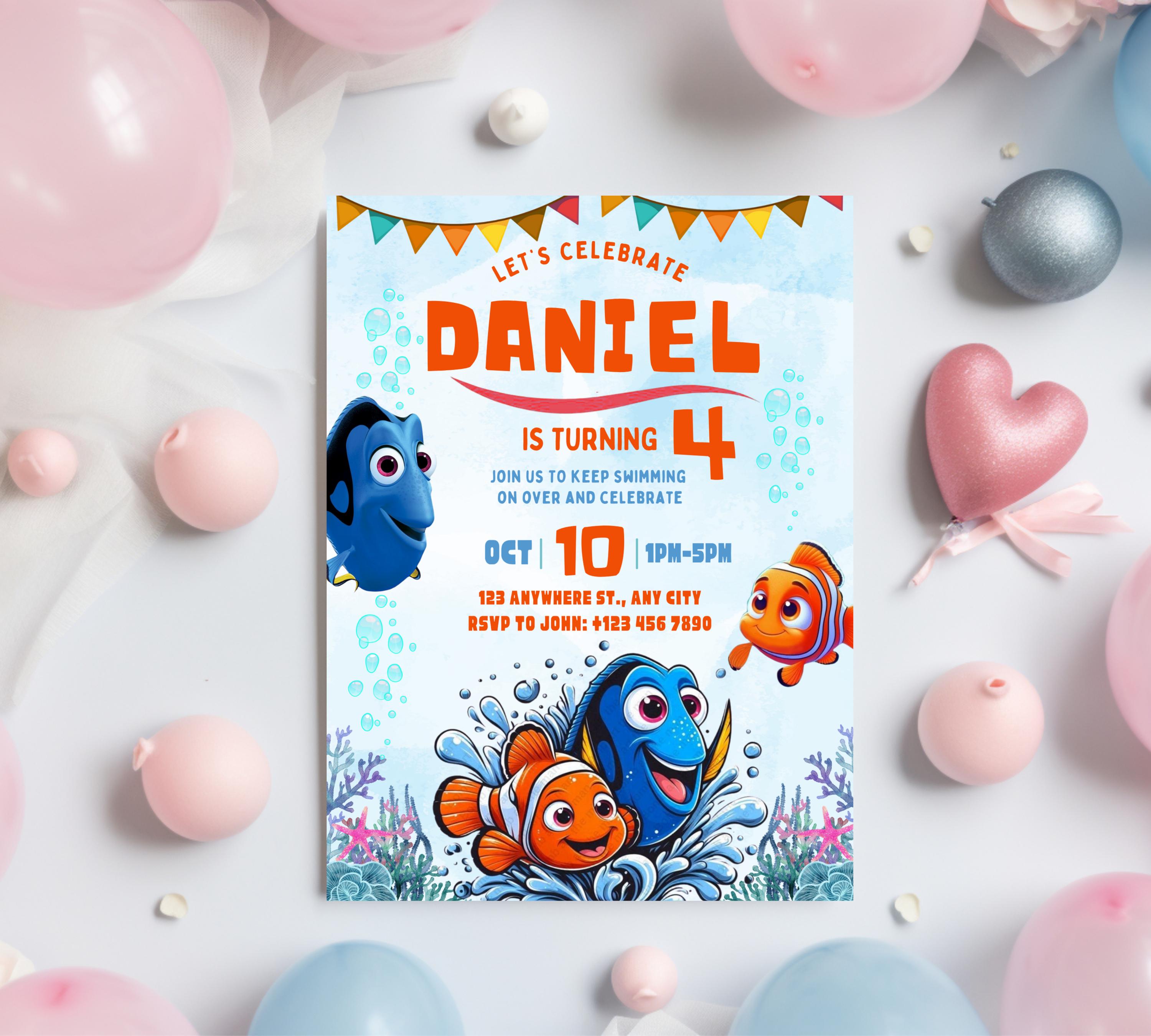 Editable Finding Nemo Birthday Invitation, Finding Dory Birthday Printable Invitation, Nemo Birthday Invite, Boy or Girl Birthday Invite
