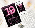 Editable Pink Balloon 19th Birthday Invitation Template for Girls, Printable Pink Confetti Girls Invites, Teenager Birthday Party Invitation