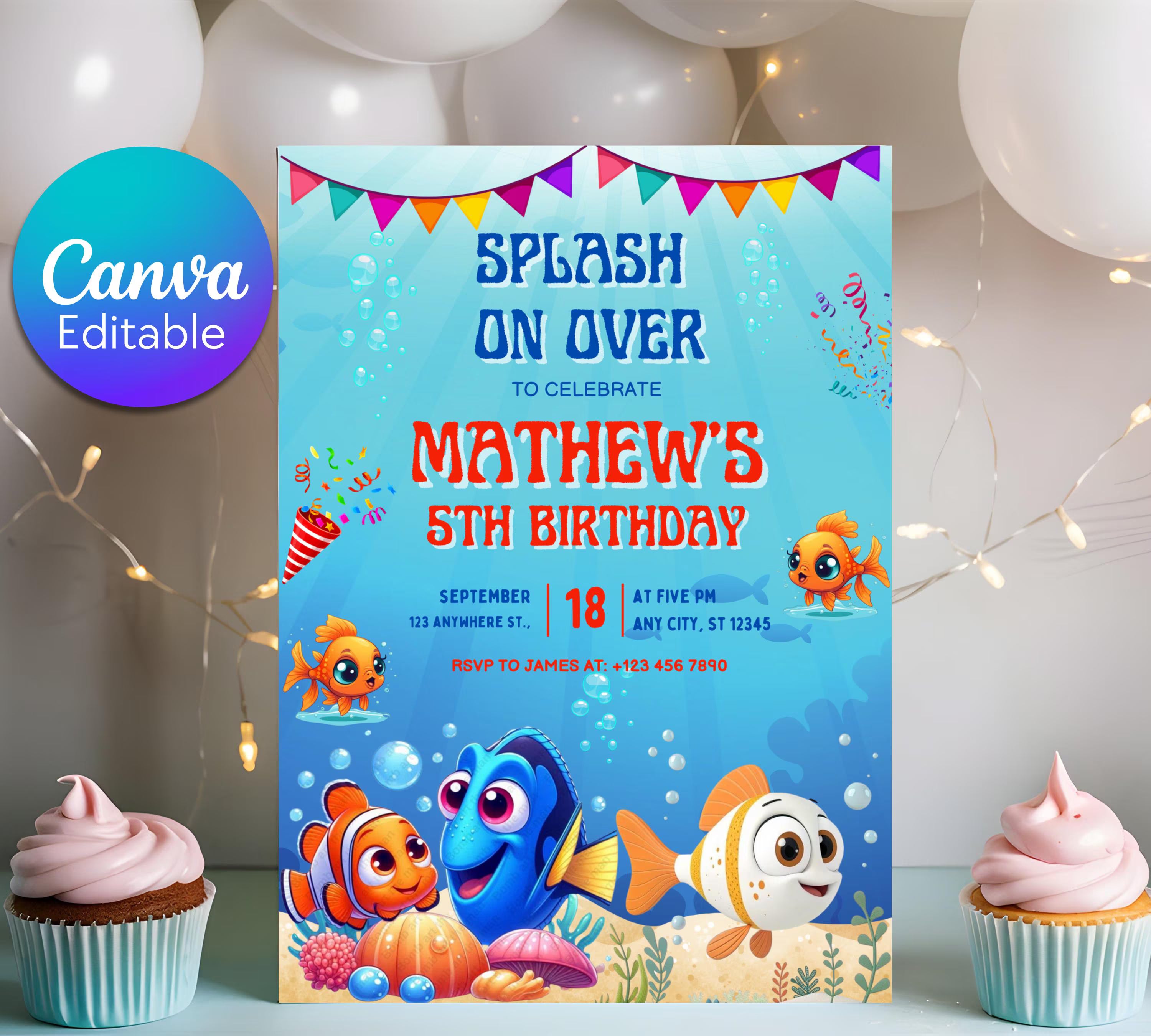 Finding Nemo Birthday Invitation, Nemo Kids Birthday Invite, Dory Birthday Invitation, Nemo Kids Party Invite, Under the Sea Birthday Invite