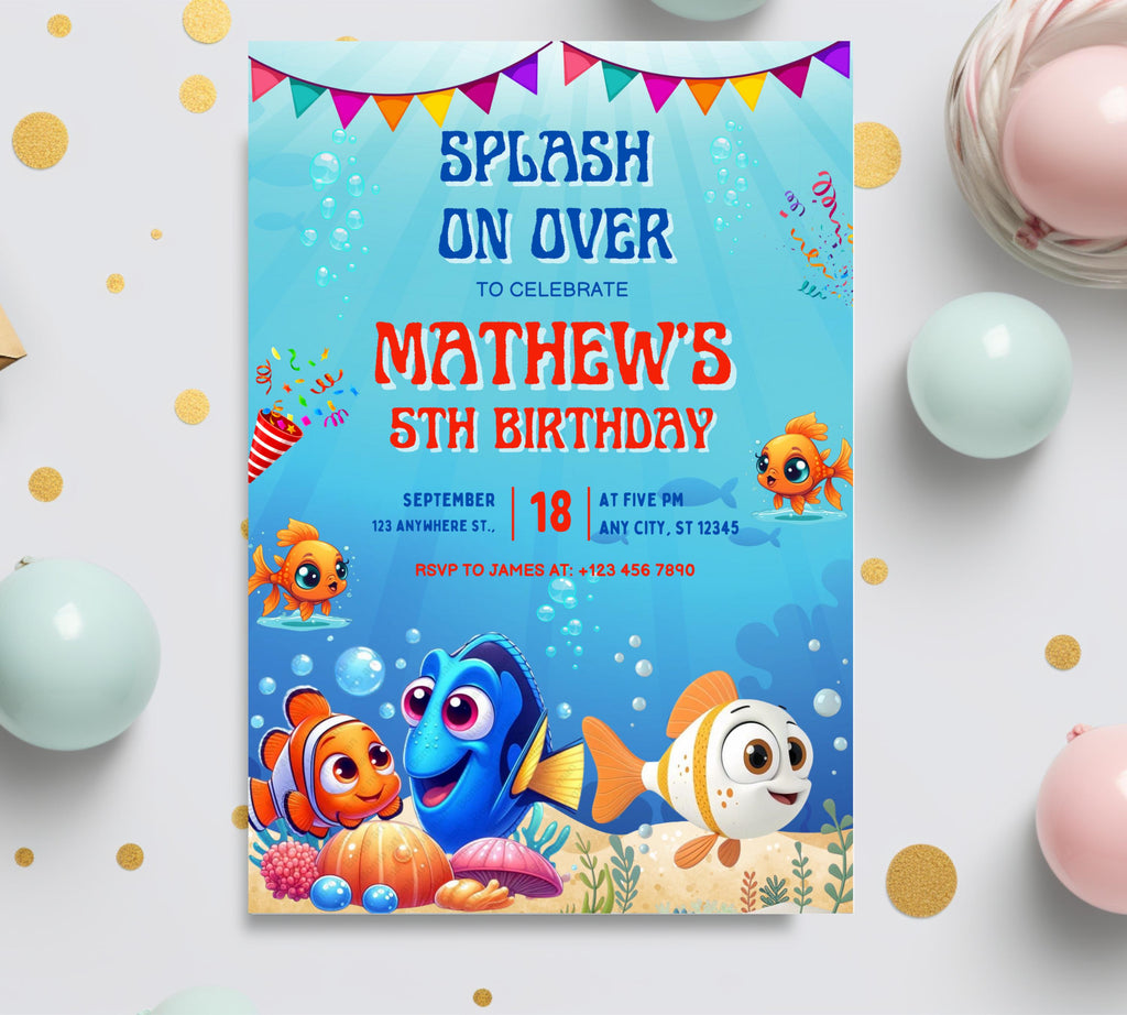Finding Nemo Birthday Invitation, Nemo Kids Birthday Invite, Dory Birthday Invitation, Nemo Kids Party Invite, Under the Sea Birthday Invite