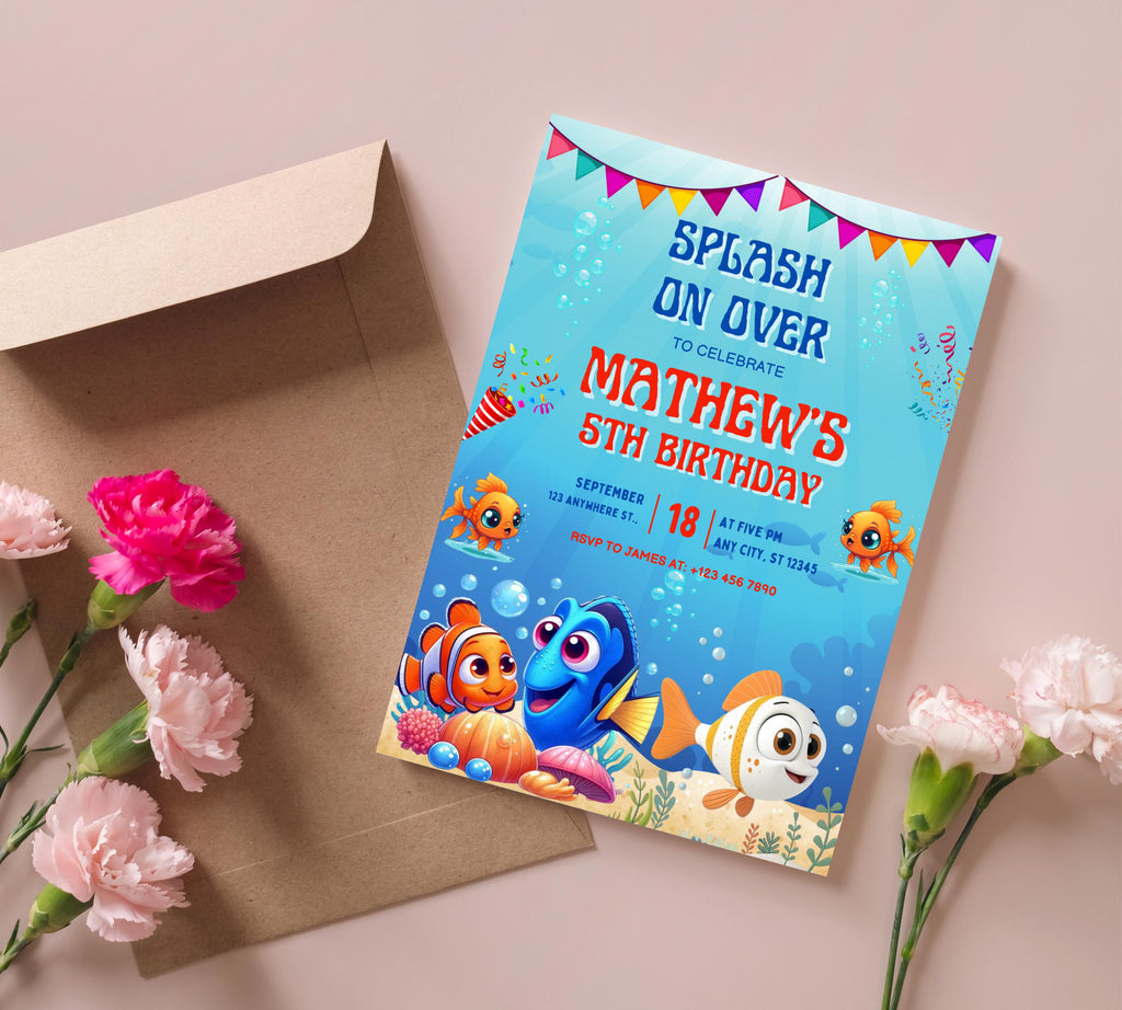 Finding Nemo Birthday Invitation, Nemo Kids Birthday Invite, Dory Birthday Invitation, Nemo Kids Party Invite, Under the Sea Birthday Invite
